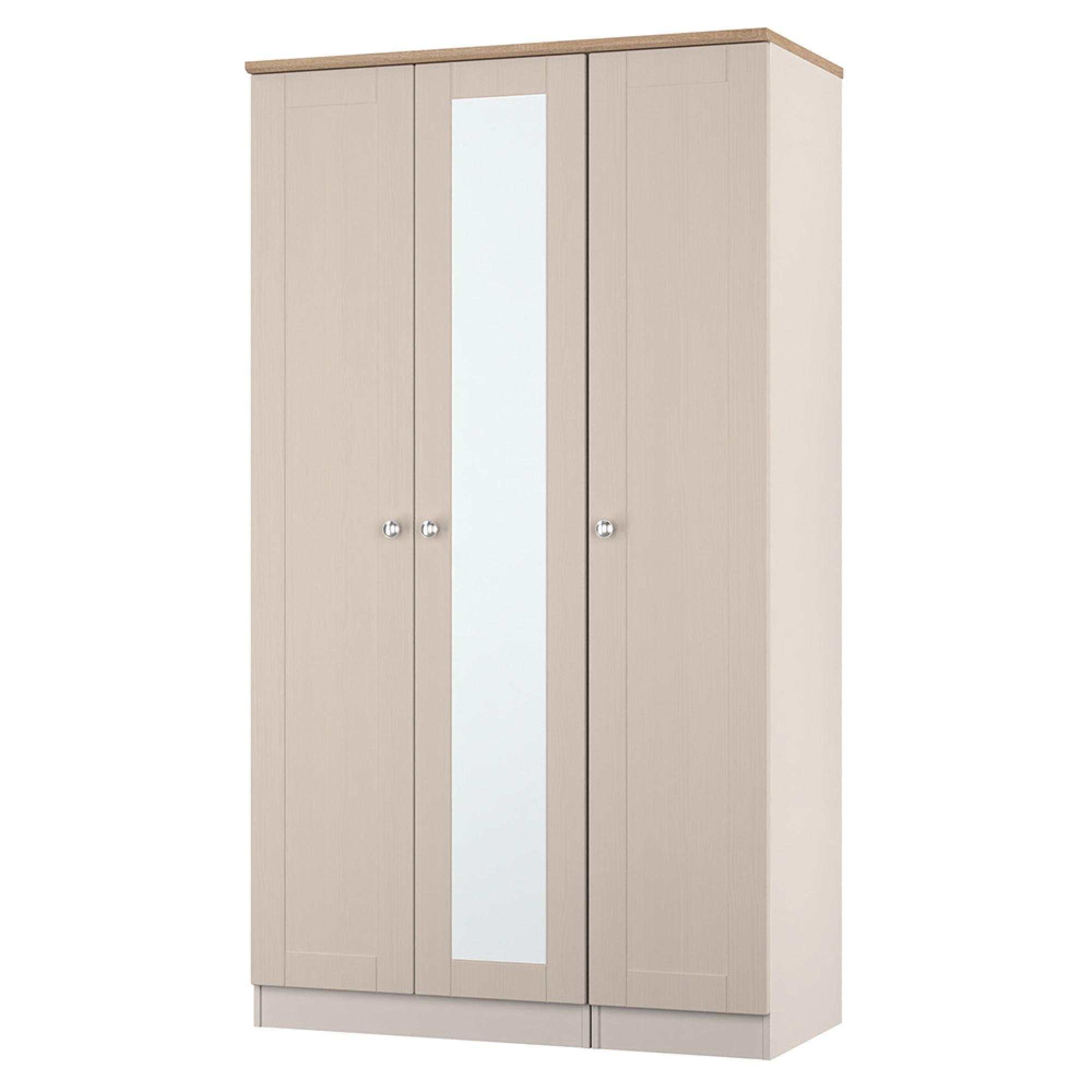 Sussex Wardrobe - 3 Door - 1 Mirror - Tall - Triple - Cashmere and Oak