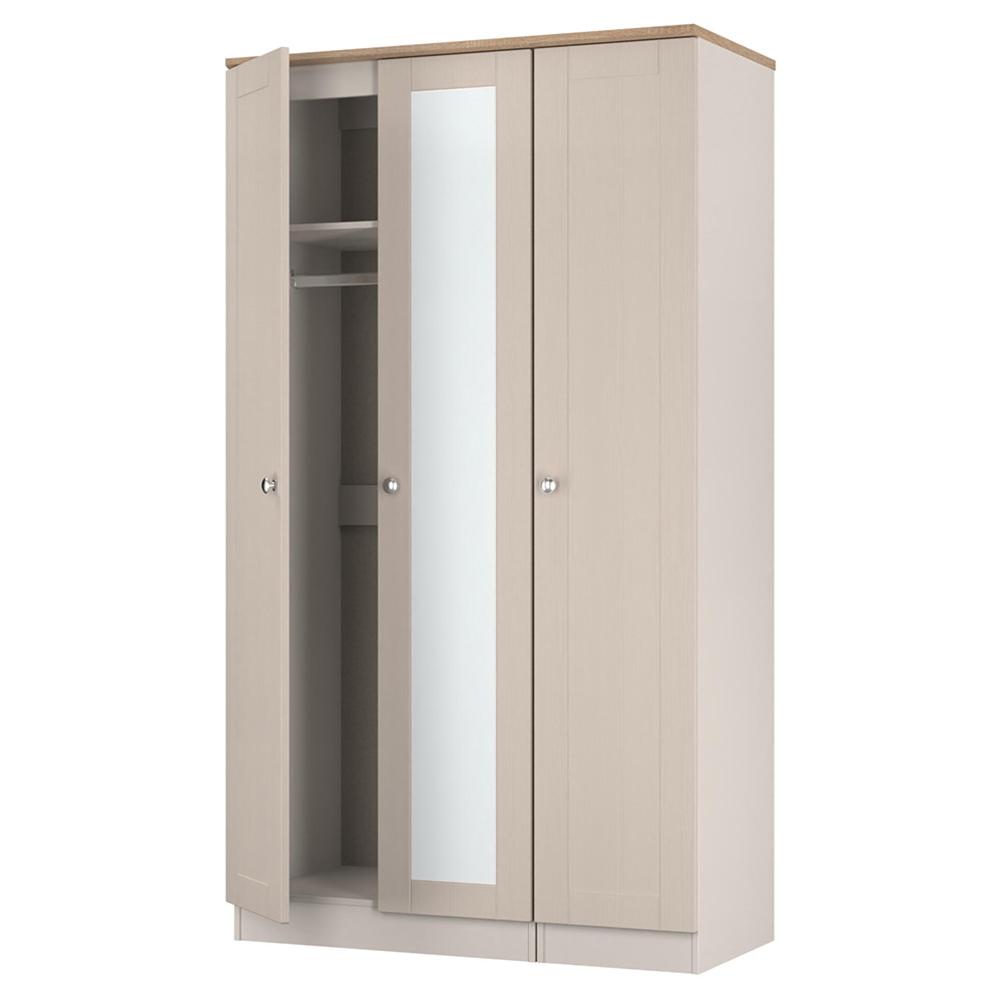 Sussex Wardrobe - 3 Door - 1 Mirror - Tall - Triple - Cashmere and Oak