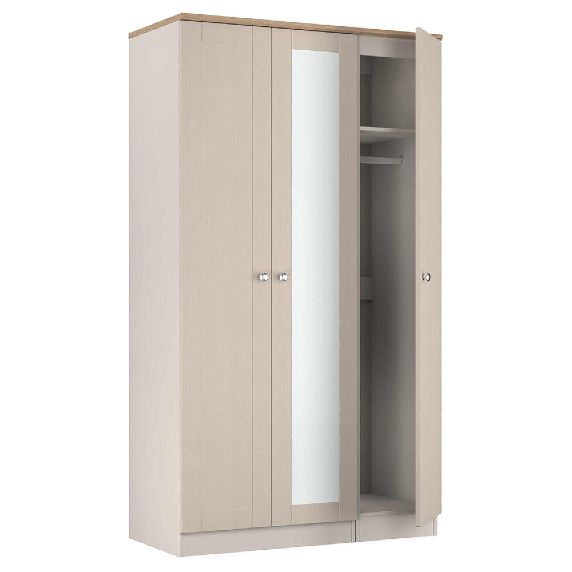Sussex Wardrobe - 3 Door - 1 Mirror - Tall - Triple - Cashmere and Oak
