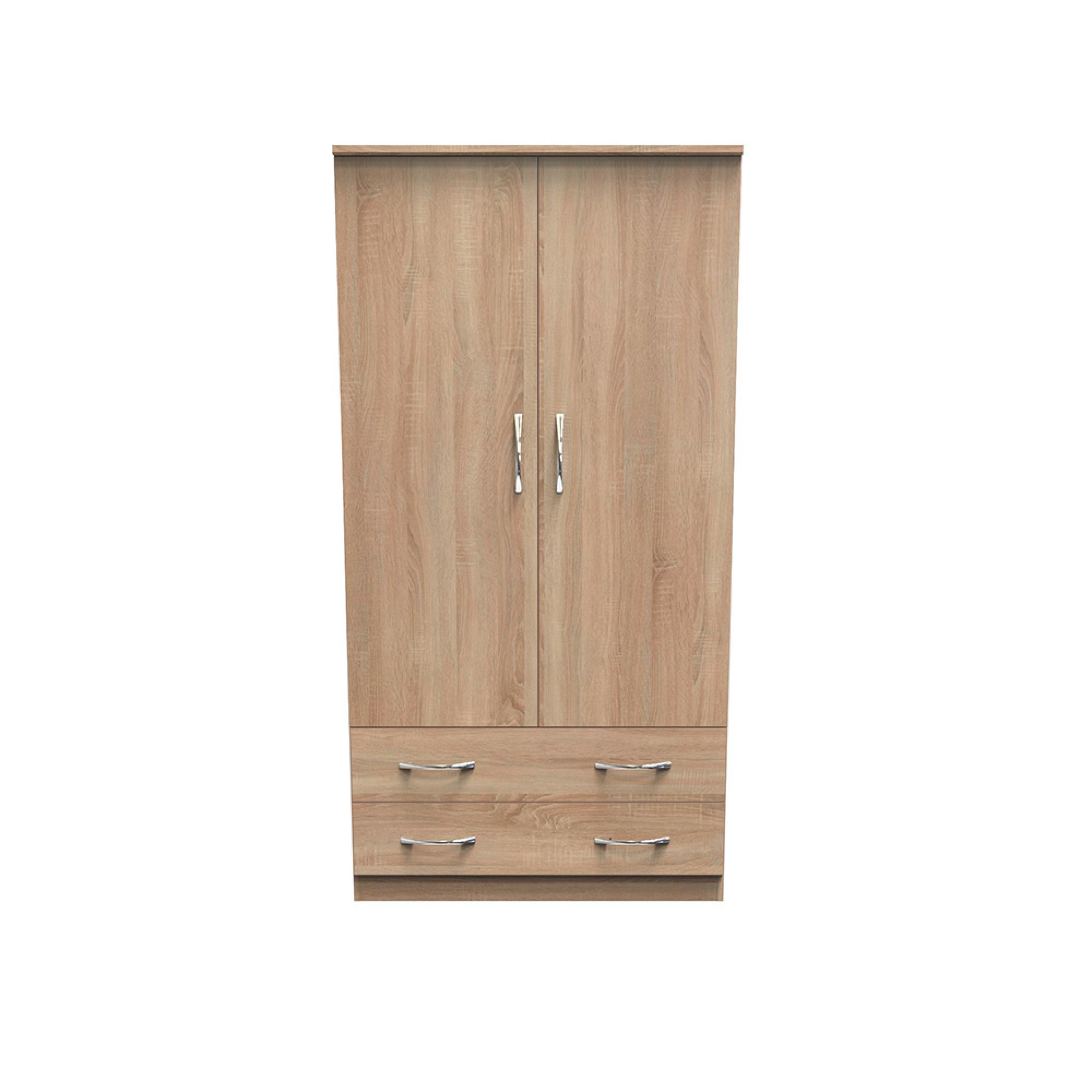 Avon Wardrobe - 2 Door - 2 Drawers - Double - H 1825cm - Oak
