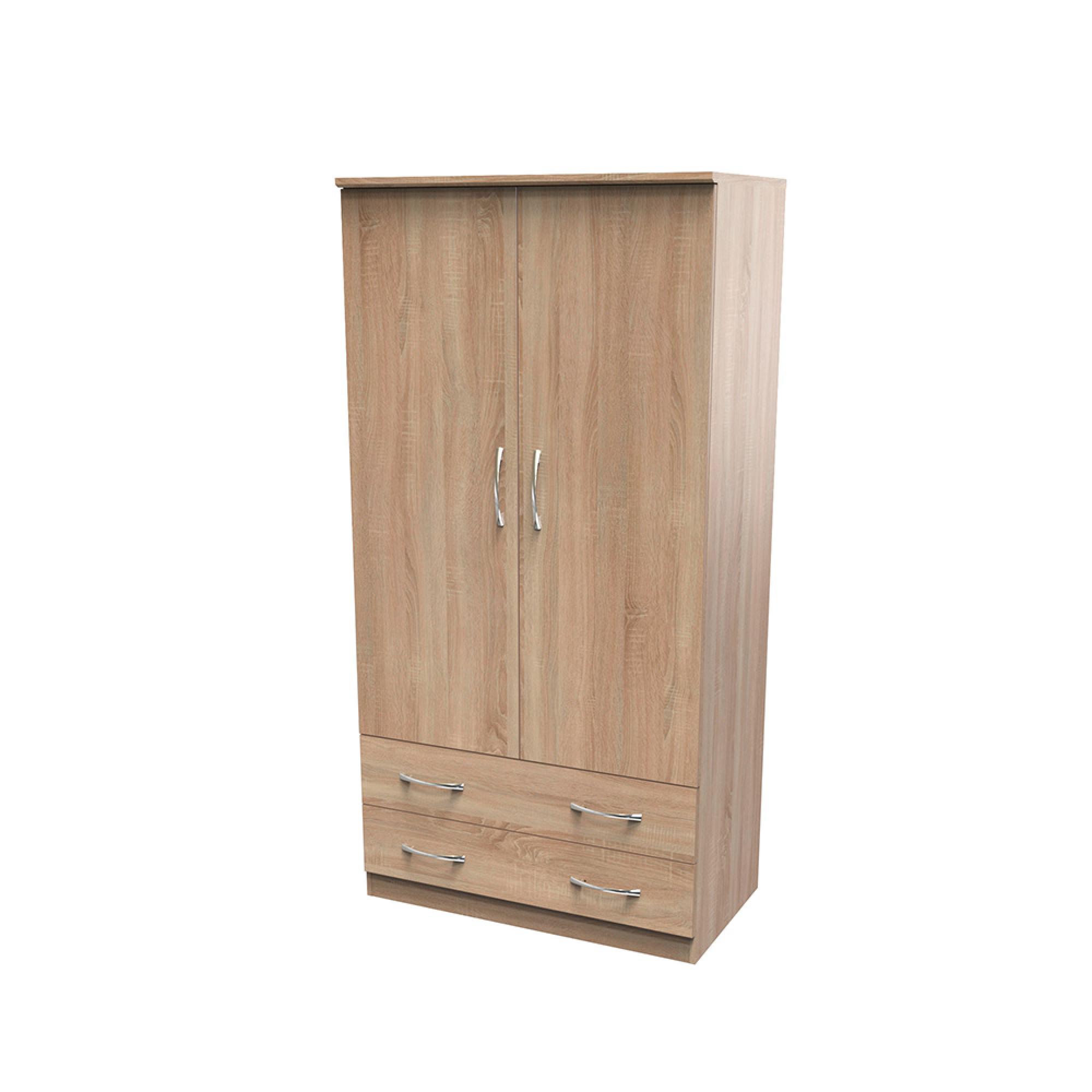 Avon Wardrobe - 2 Door - 2 Drawers - Double - H 1825cm - Oak