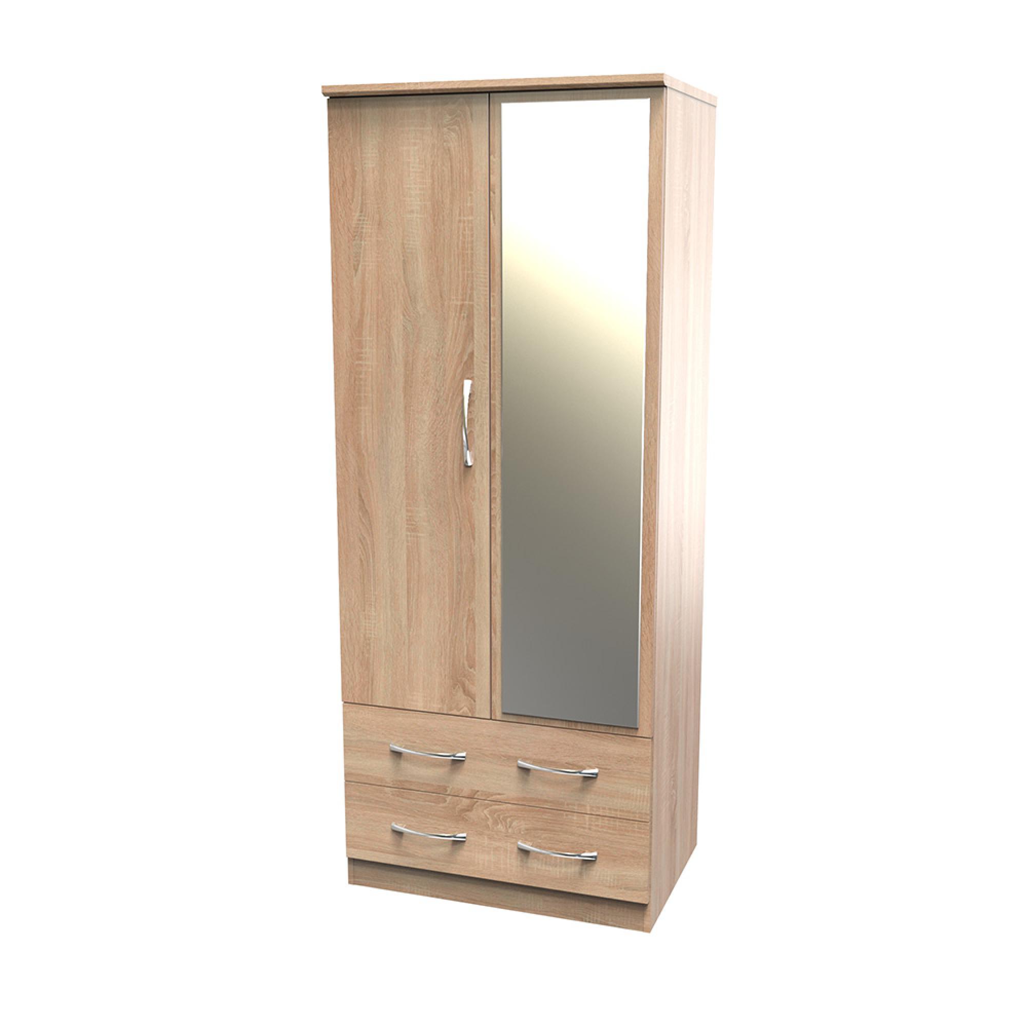 Avon Wardrobe - 2 Door - Combi - with 1 Mirror - Oak