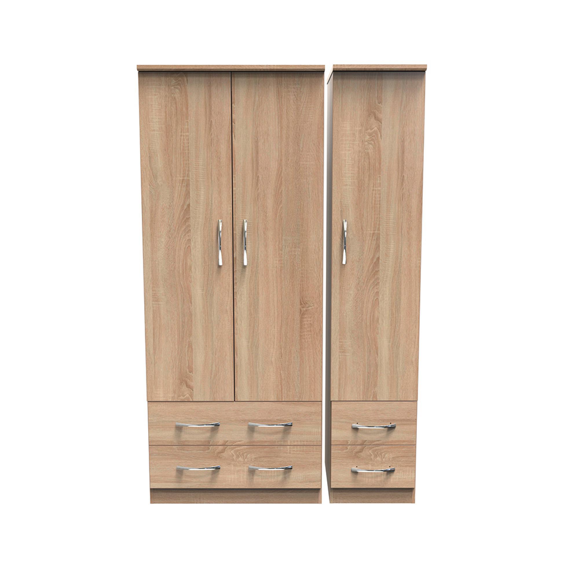 Avon Wardrobe - 3 Door - Triple - 4 Drawers - Oak