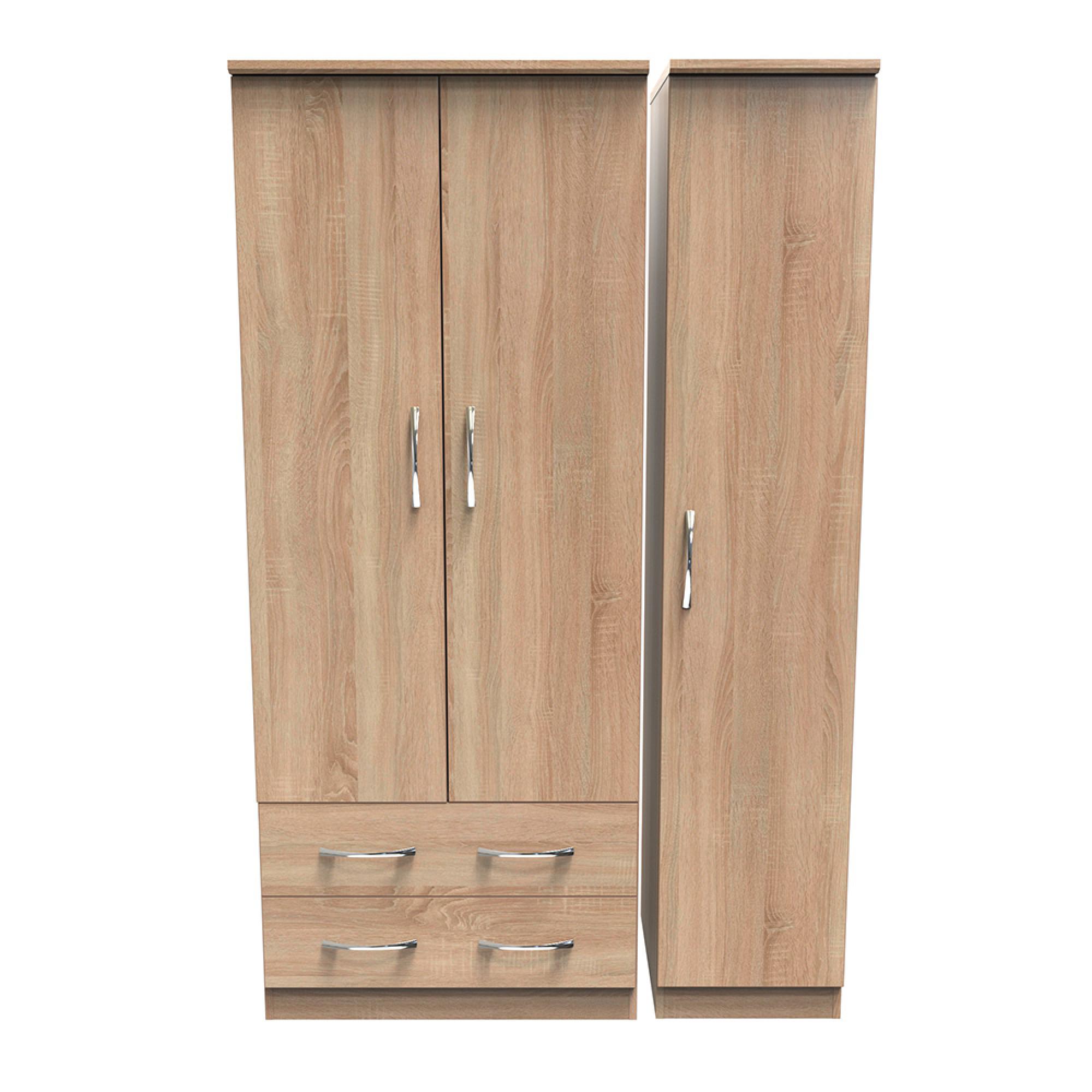 Avon Wardrobe - 3 Door - Triple - with LHF 2 Drawers - Oak