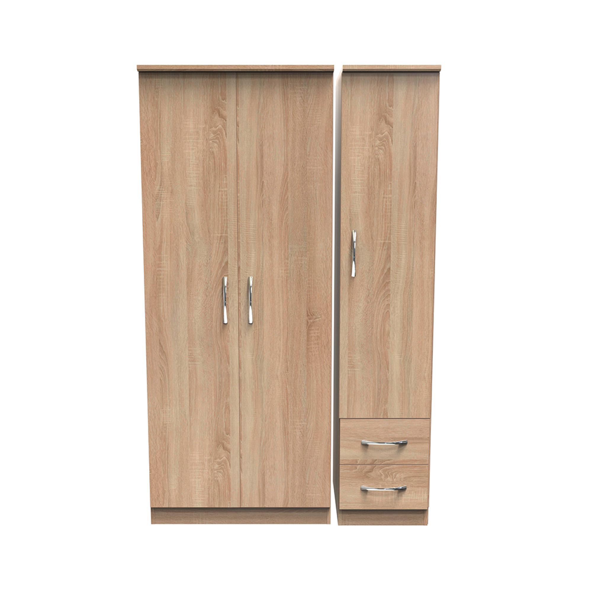 Avon Wardrobe - 3 Door - Triple - with RHF 2 Drawers - Oak
