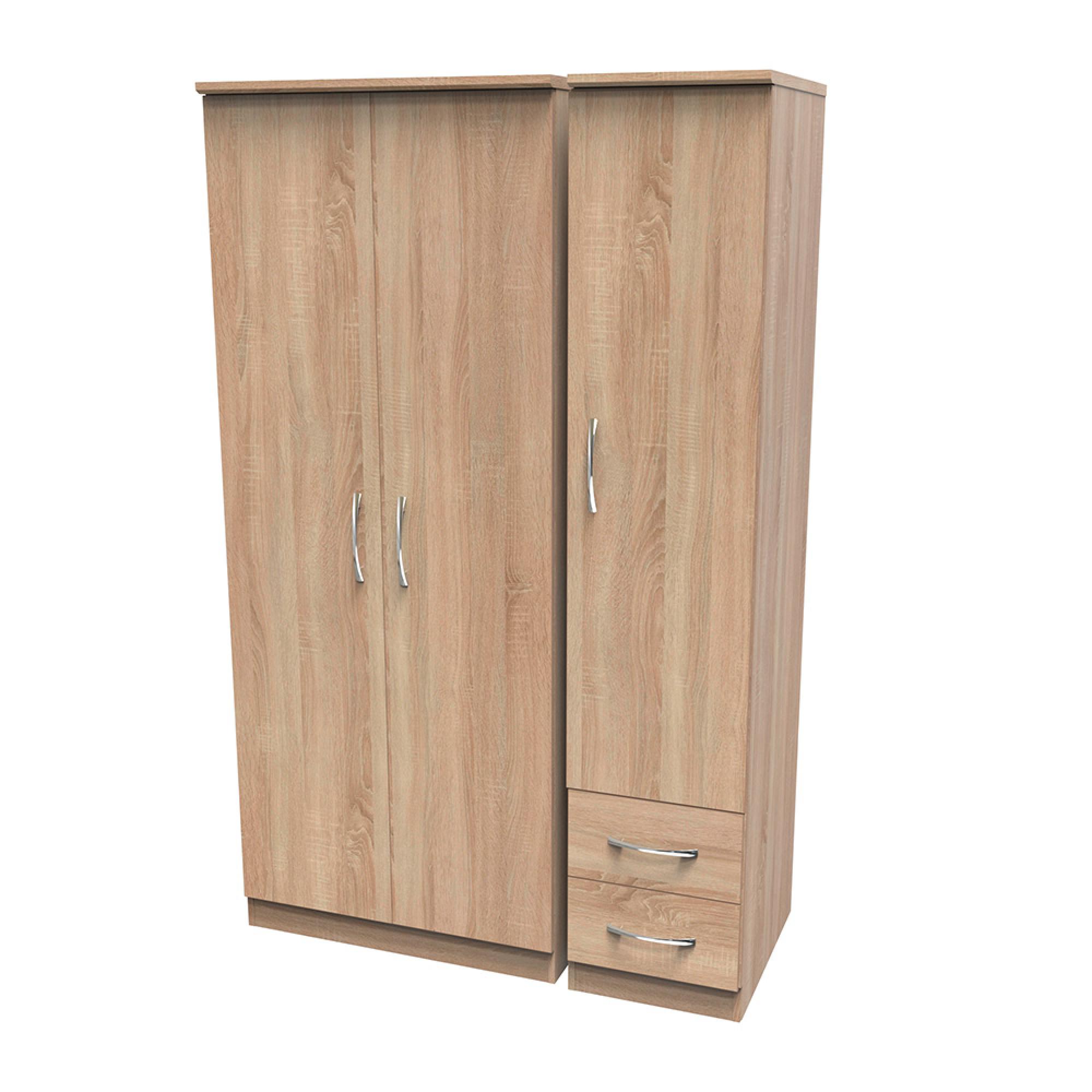 Avon Wardrobe - 3 Door - Triple - with RHF 2 Drawers - Oak