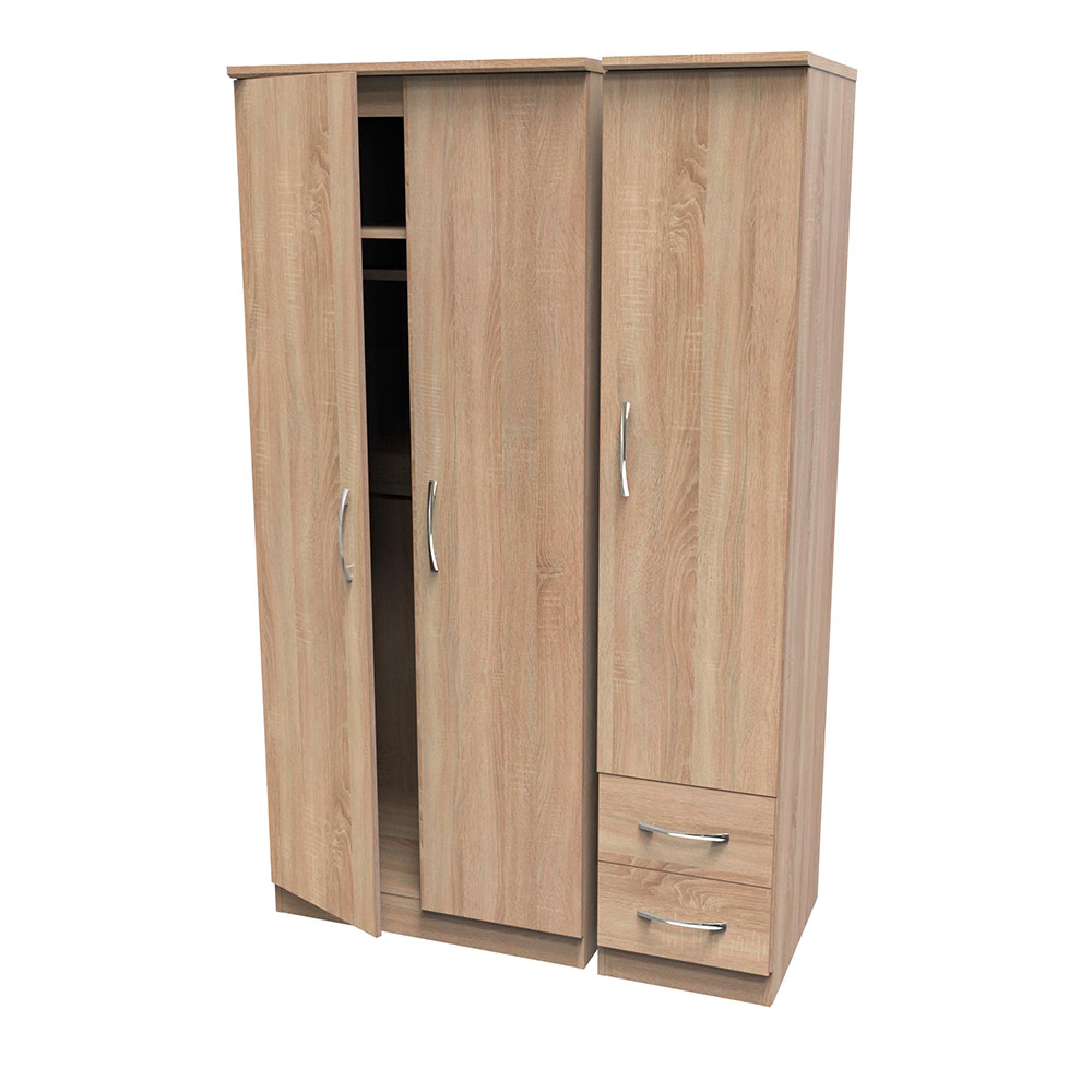 Avon Wardrobe - 3 Door - Triple - with RHF 2 Drawers - Oak