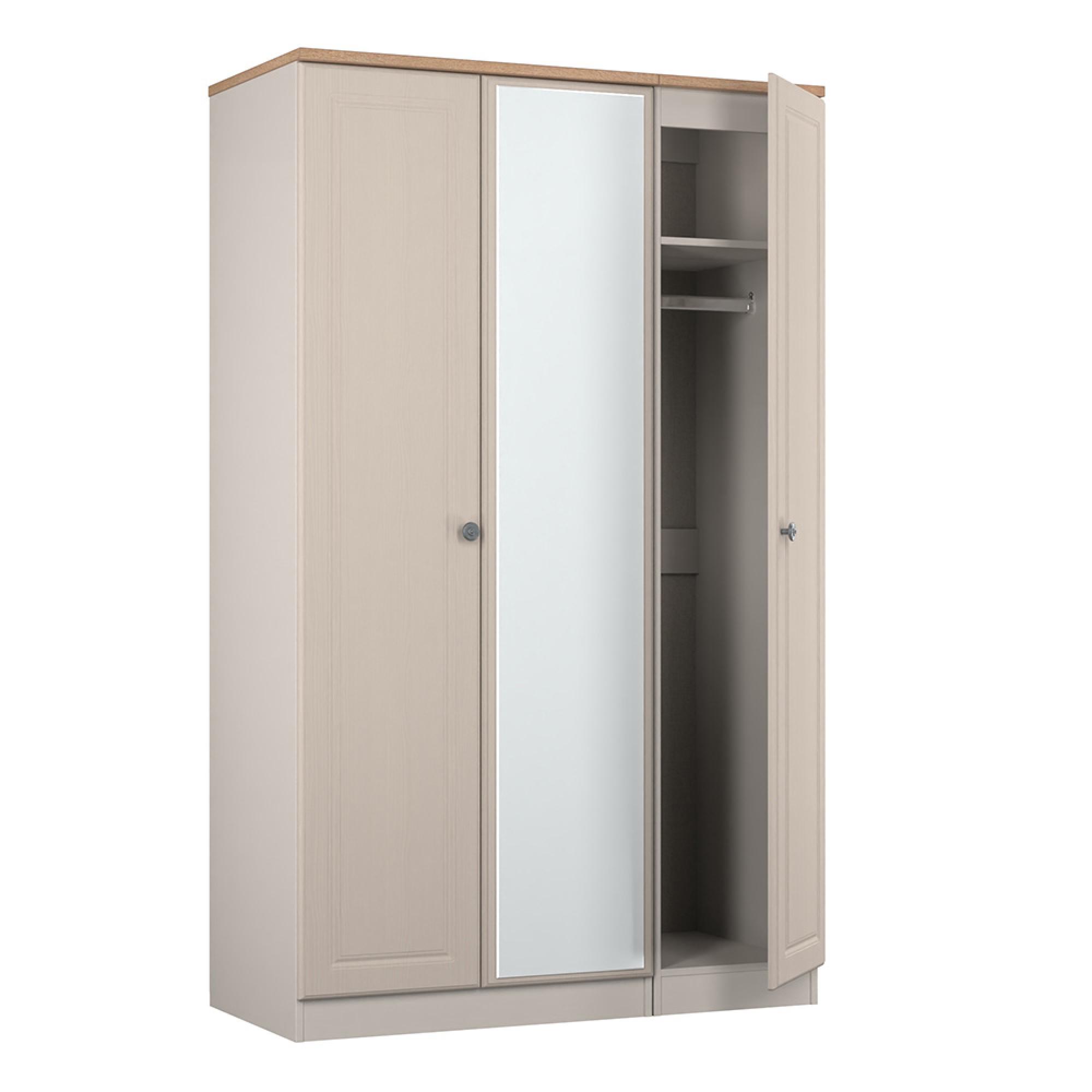 Norfolk Wardrobe - 3 Door - 1 Mirror - Triple - Cashmere and Oak