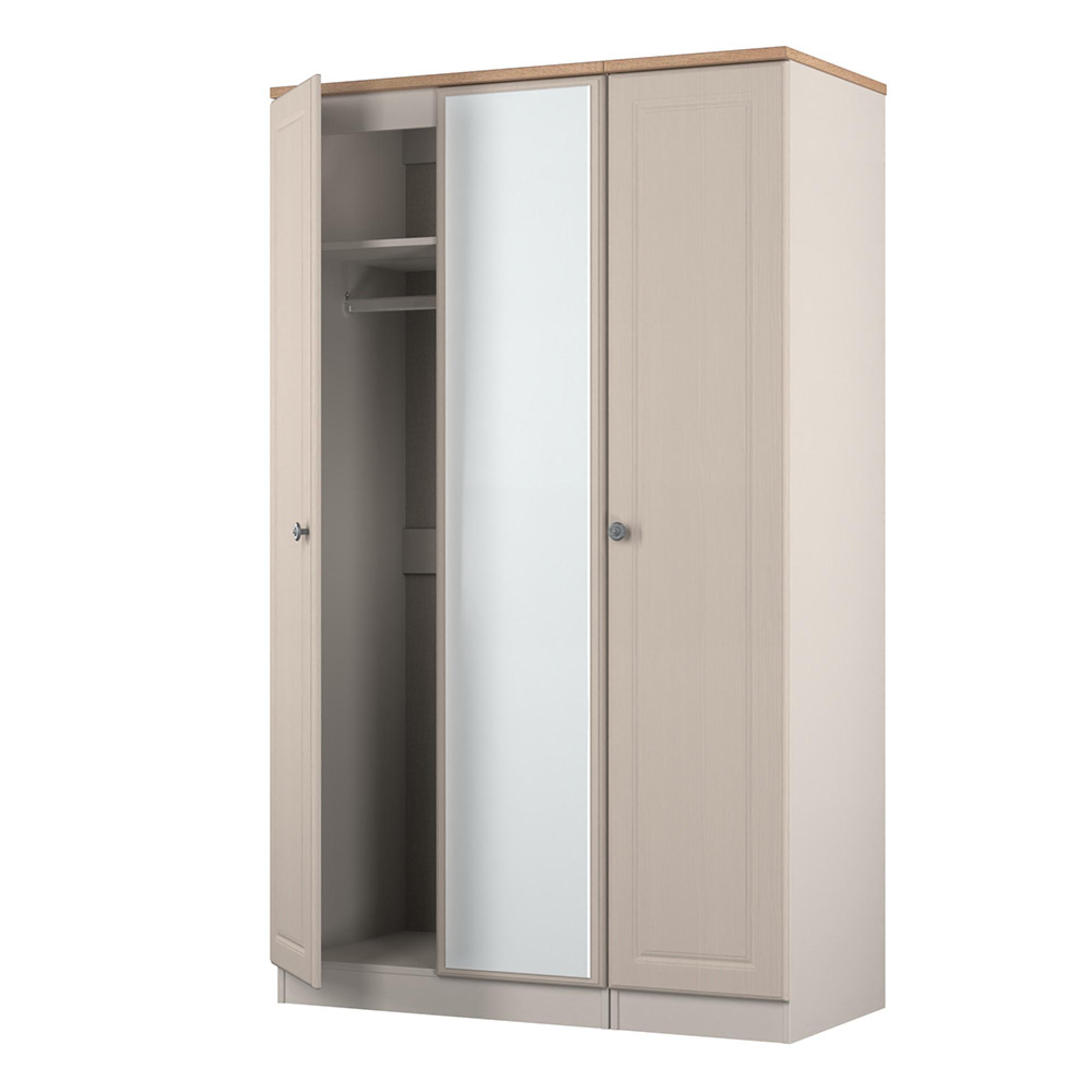 Norfolk Wardrobe - 3 Door - 1 Mirror - Triple - Cashmere and Oak