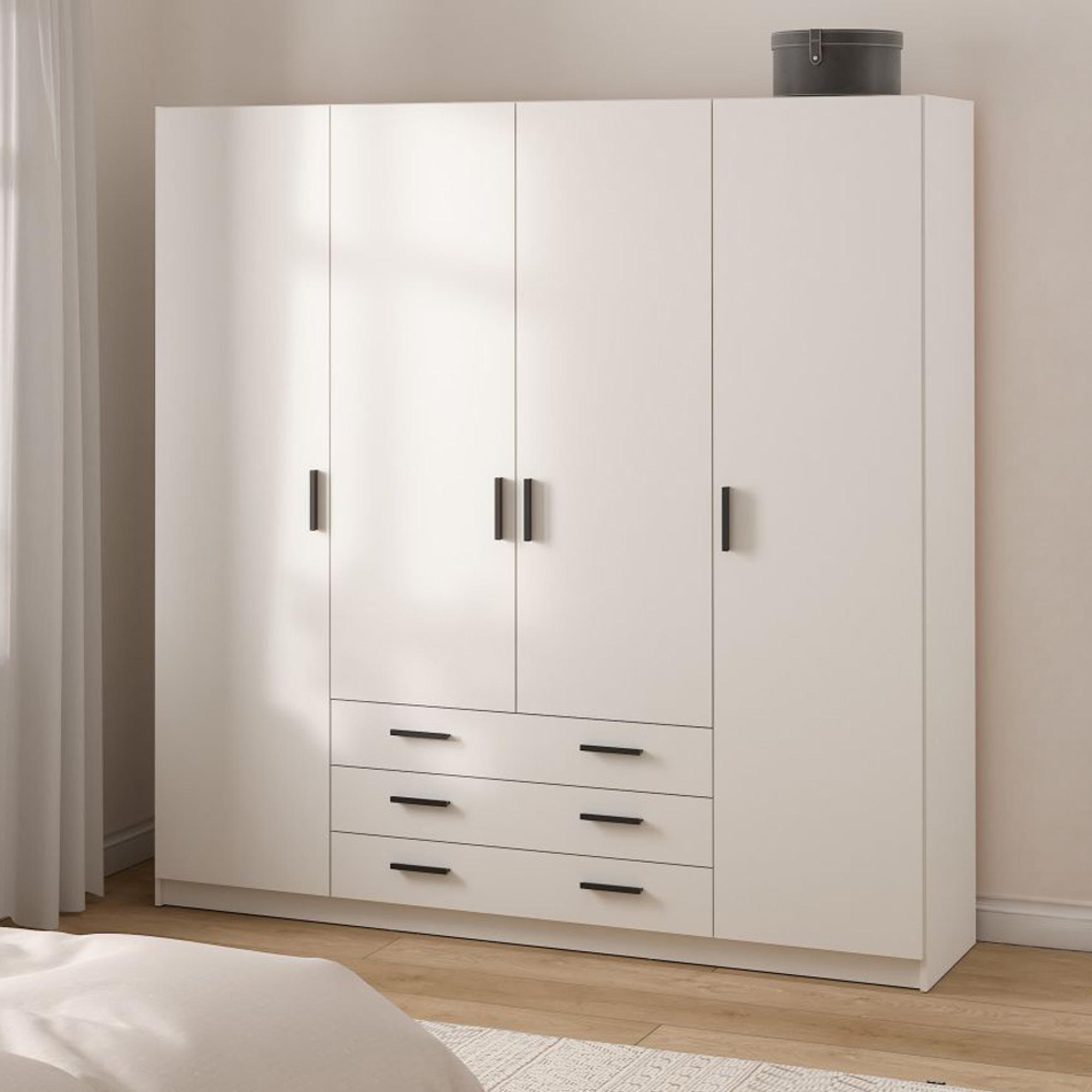 Sprint Wardrobe - 4 Door - 3 Drawer - White