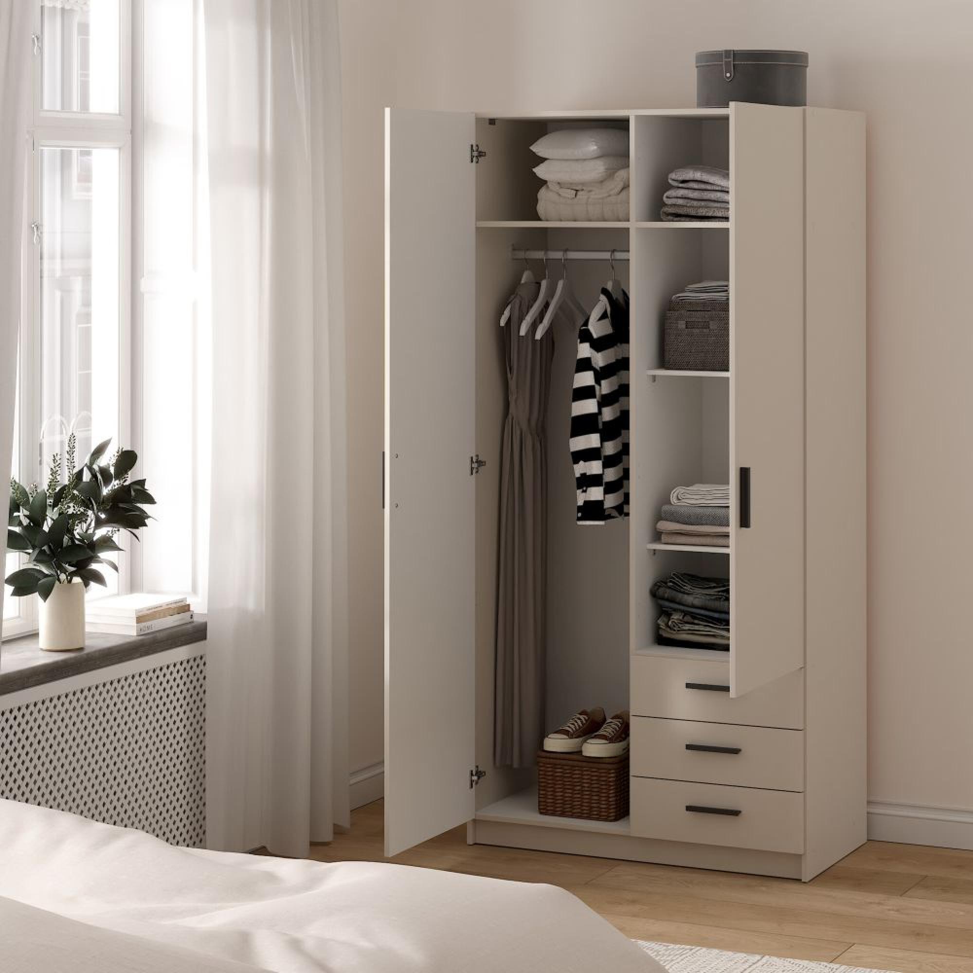 Sprint Wardrobe - 2 Door - 3 Drawer - Cashmere