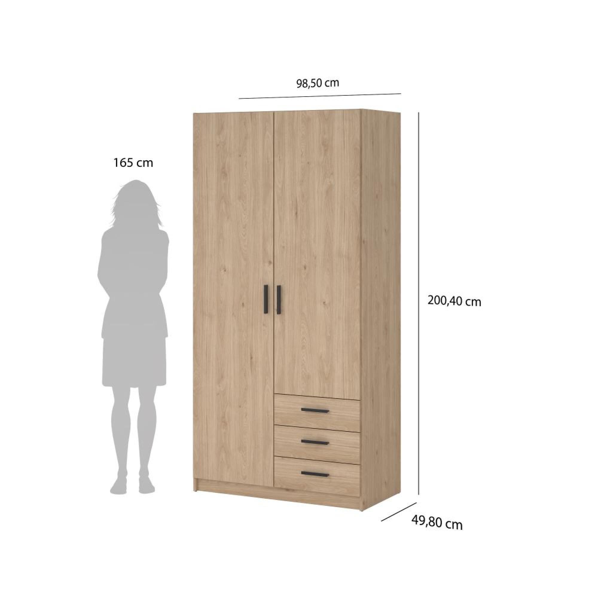 Sprint Wardrobe - 2 Door - 3 Drawer - Jackson Hickory