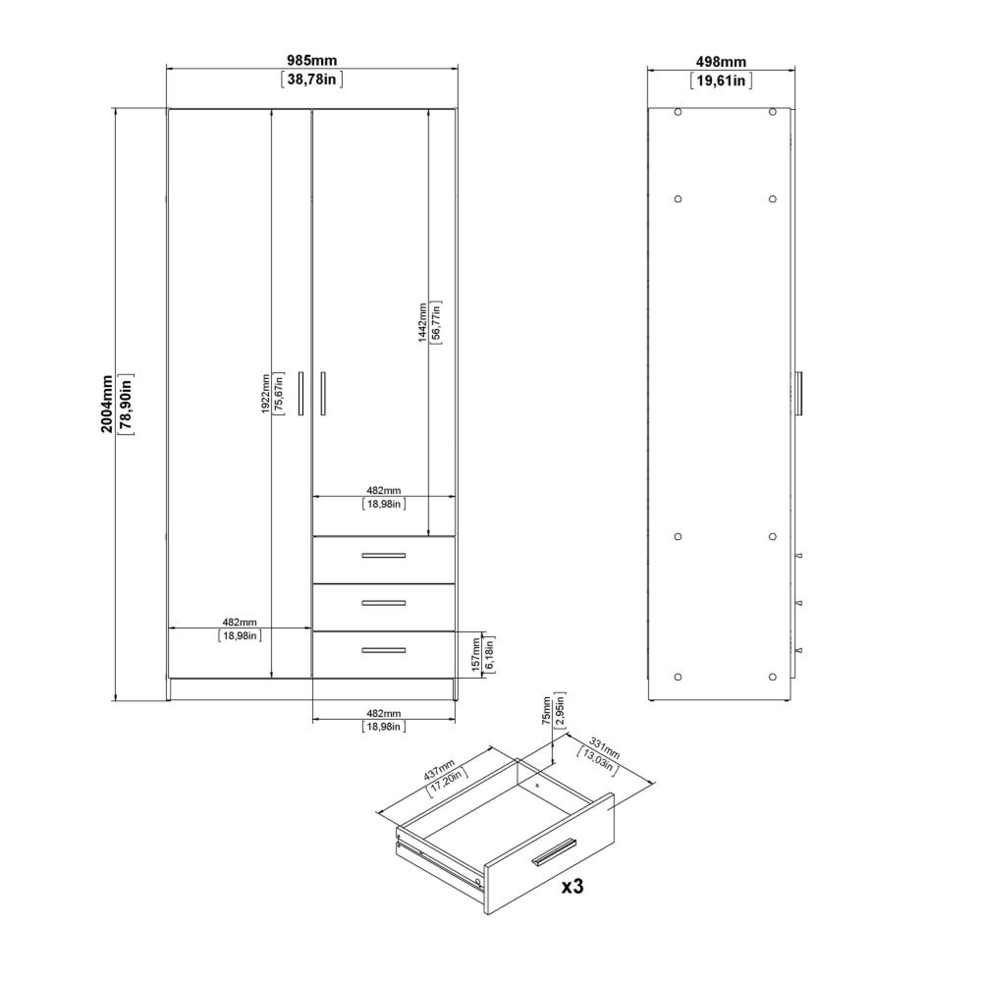 Sprint Wardrobe - 2 Door - 3 Drawer - Jackson Hickory