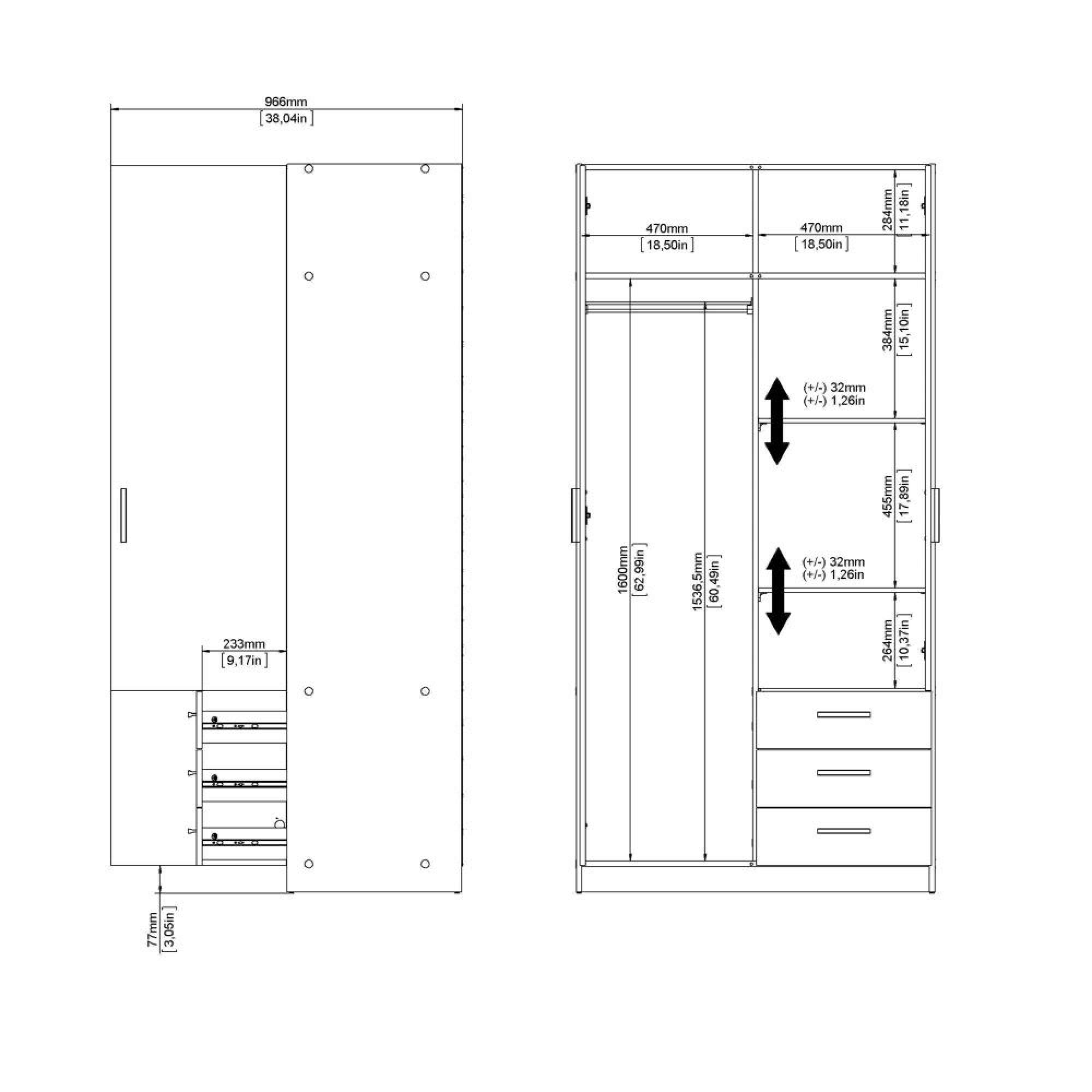 Sprint Wardrobe - 2 Door - 3 Drawer - Jackson Hickory