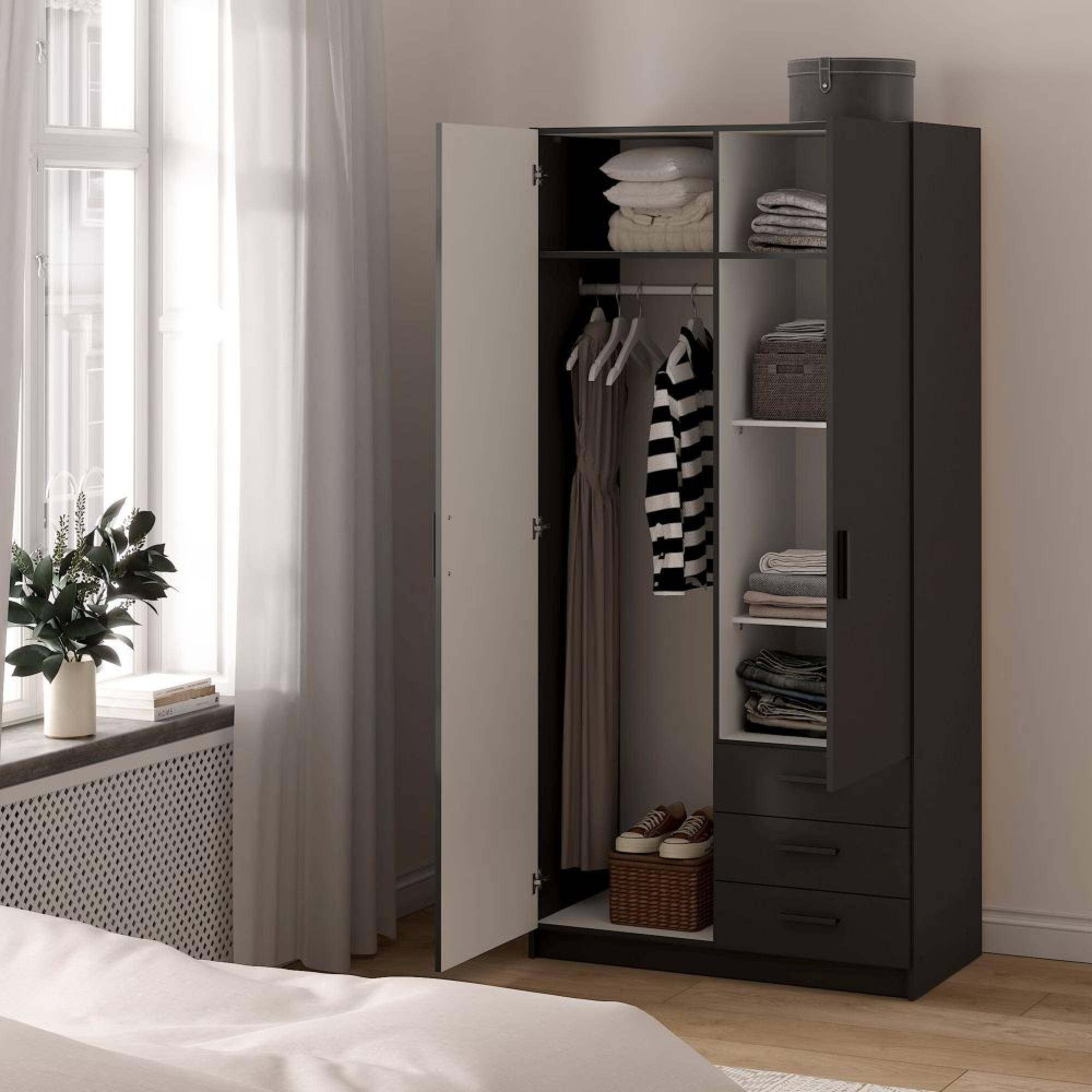 Sprint Wardrobe - 2 Door - 3 Drawer - Matt Grey