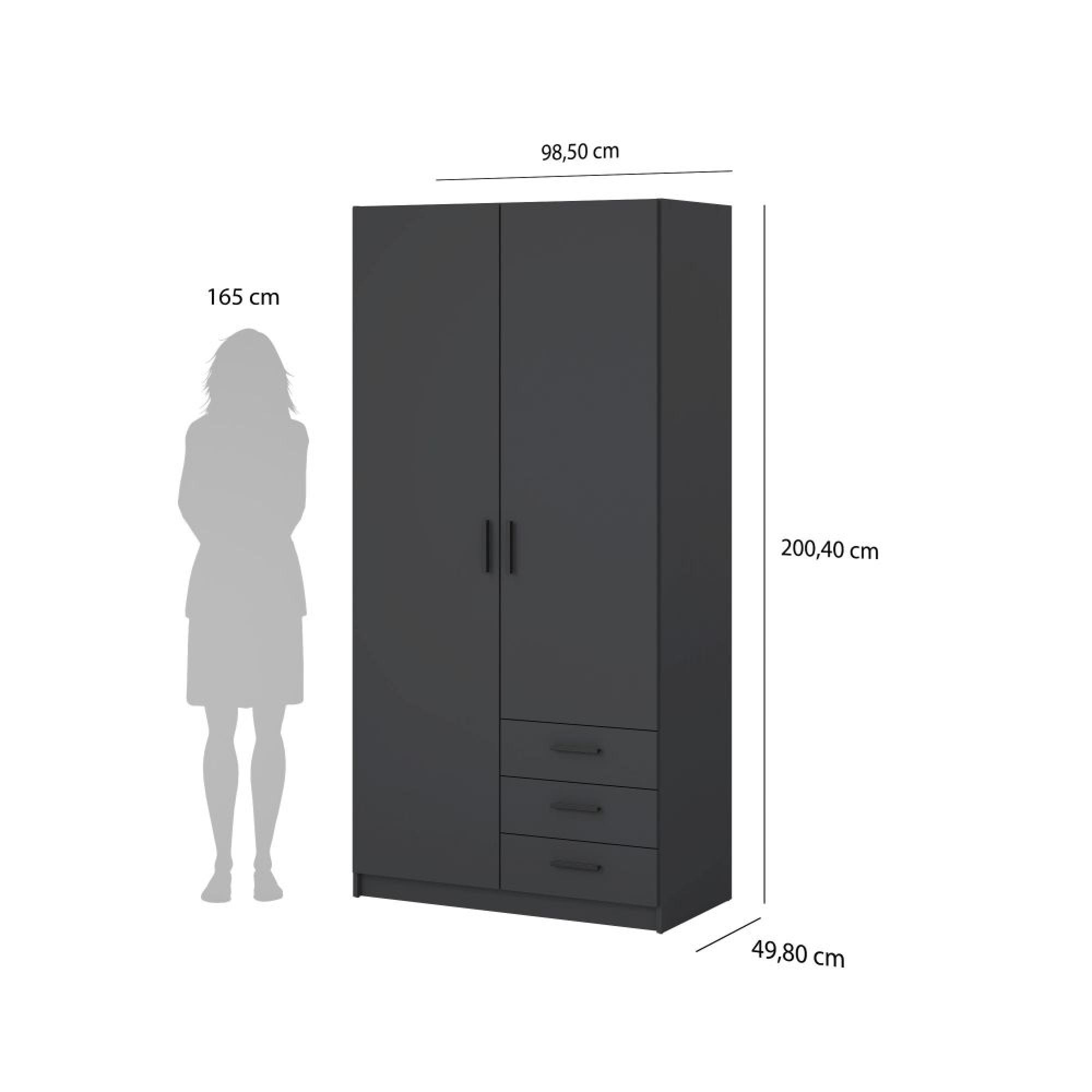 Sprint Wardrobe - 2 Door - 3 Drawer - Matt Grey