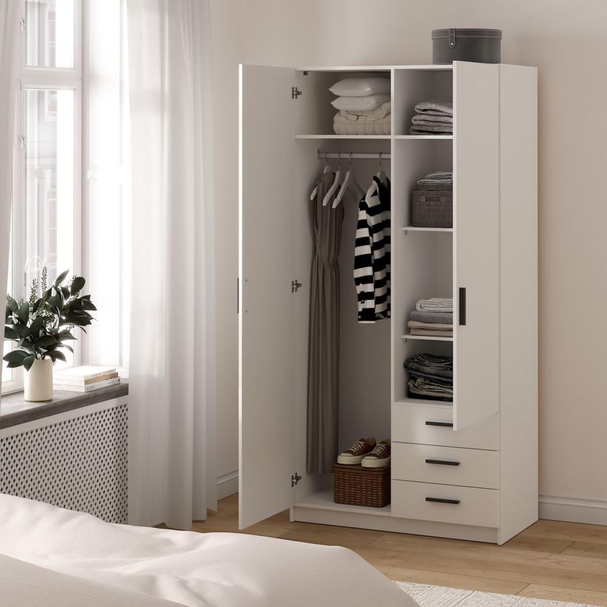 Sprint Wardrobe - 2 Door - 3 Drawer - White