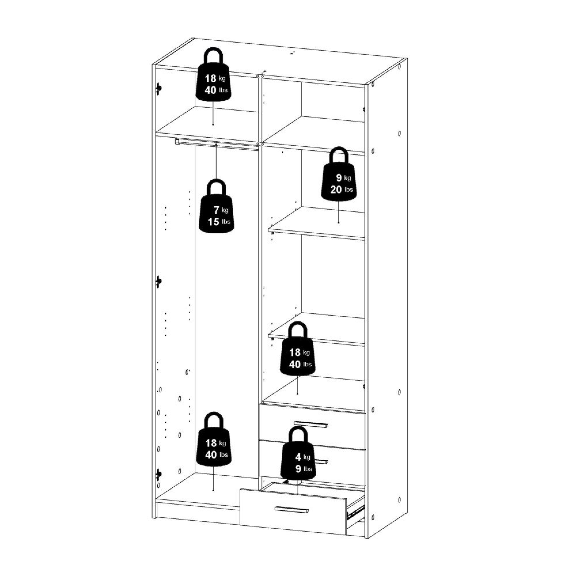 Sprint Wardrobe - 2 Door - 3 Drawer - White
