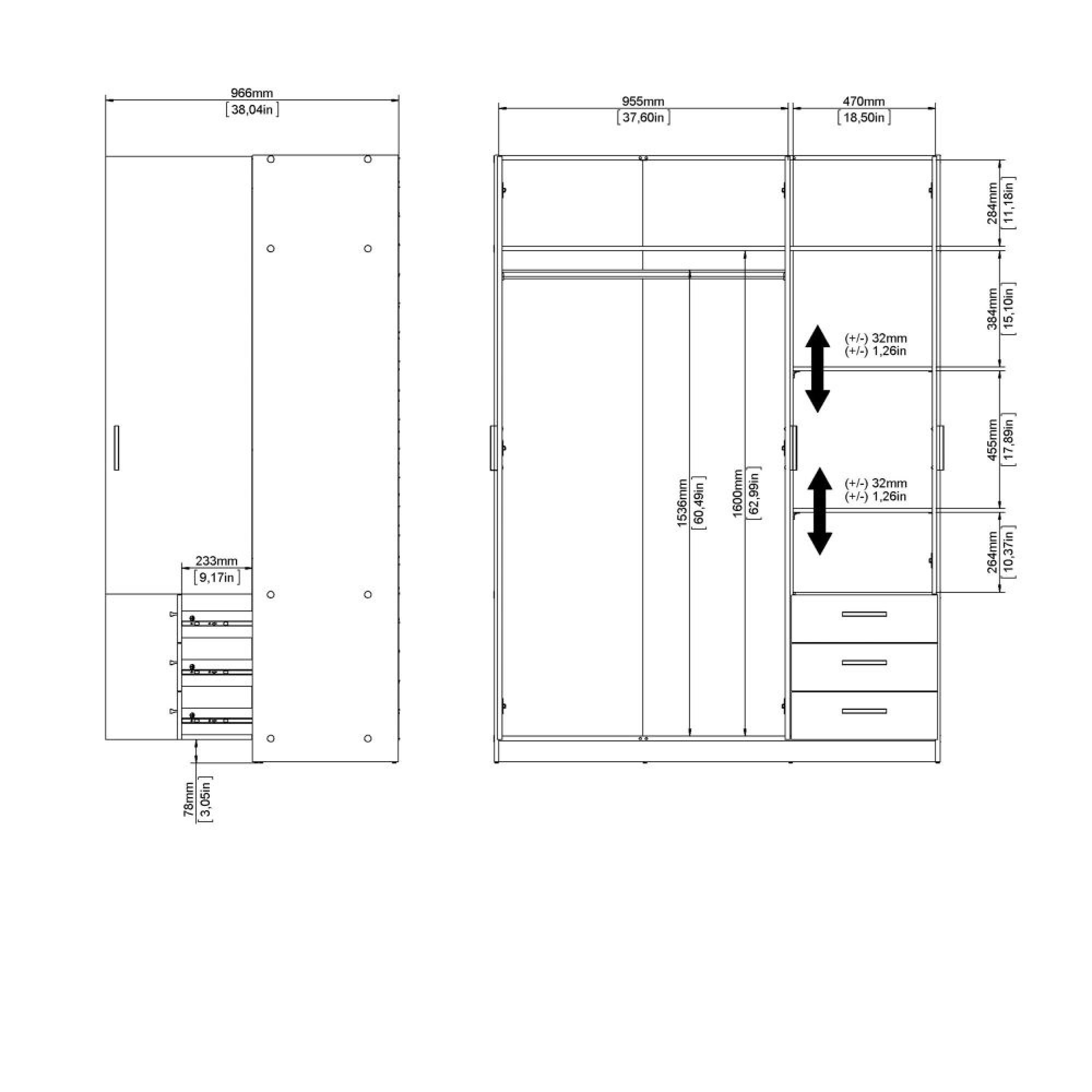 Sprint Wardrobe - 3 Door - 3 Drawer - Cashmere