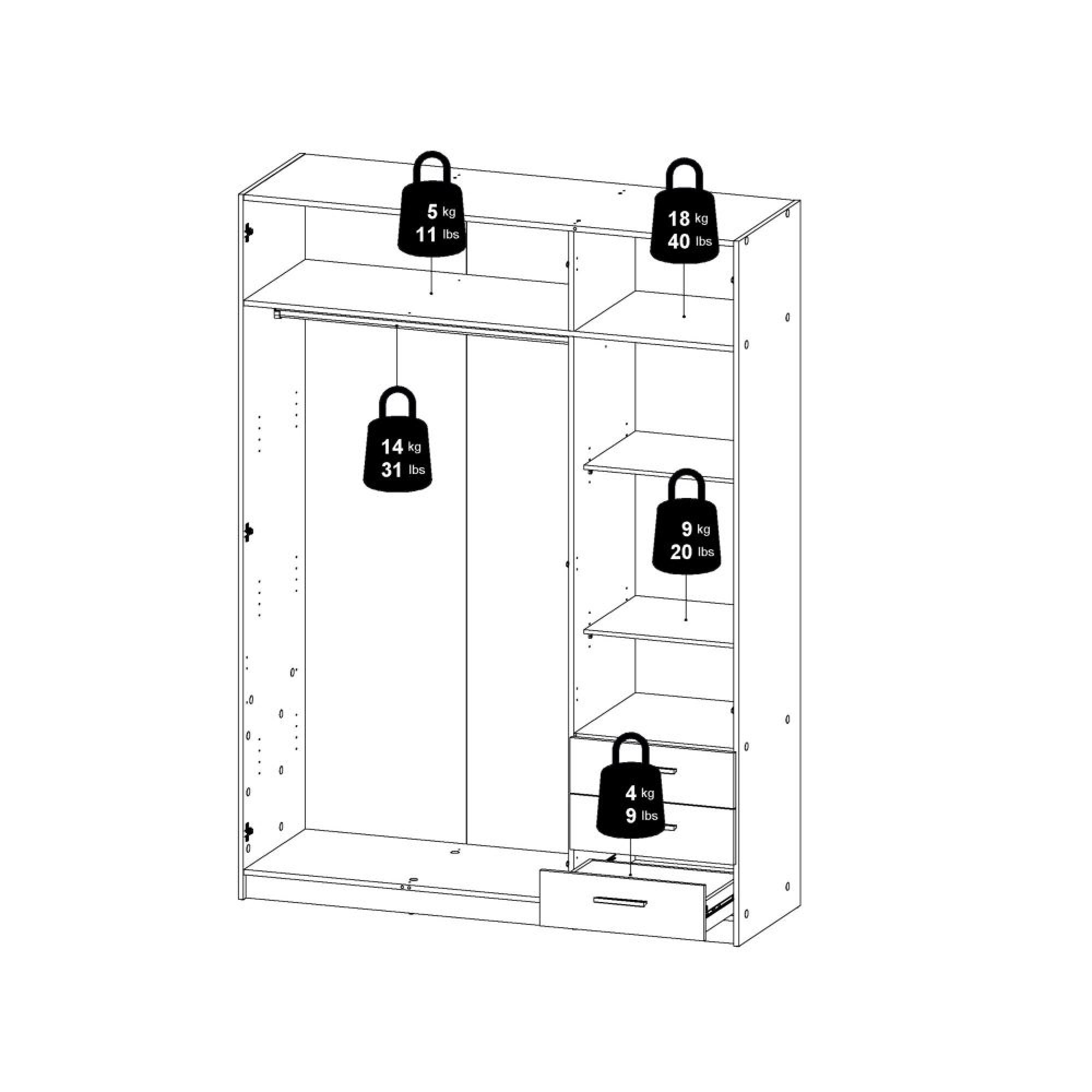 Sprint Wardrobe - 3 Door - 3 Drawer - Cashmere