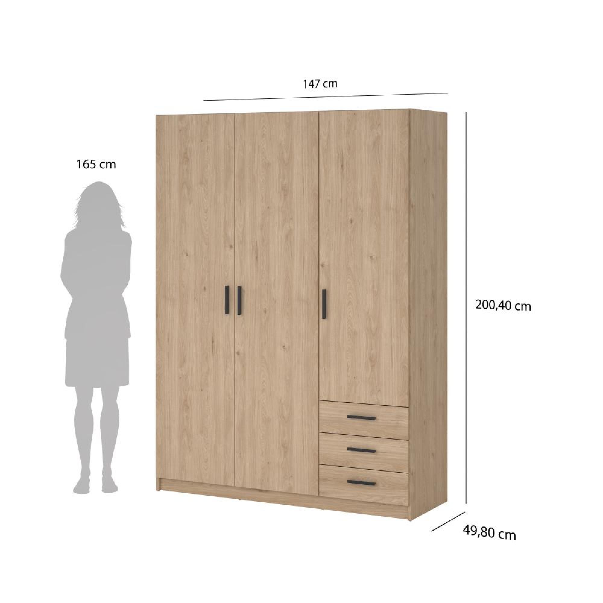 Sprint Wardrobe - 3 Door - 3 Drawer - Jackson Hickory