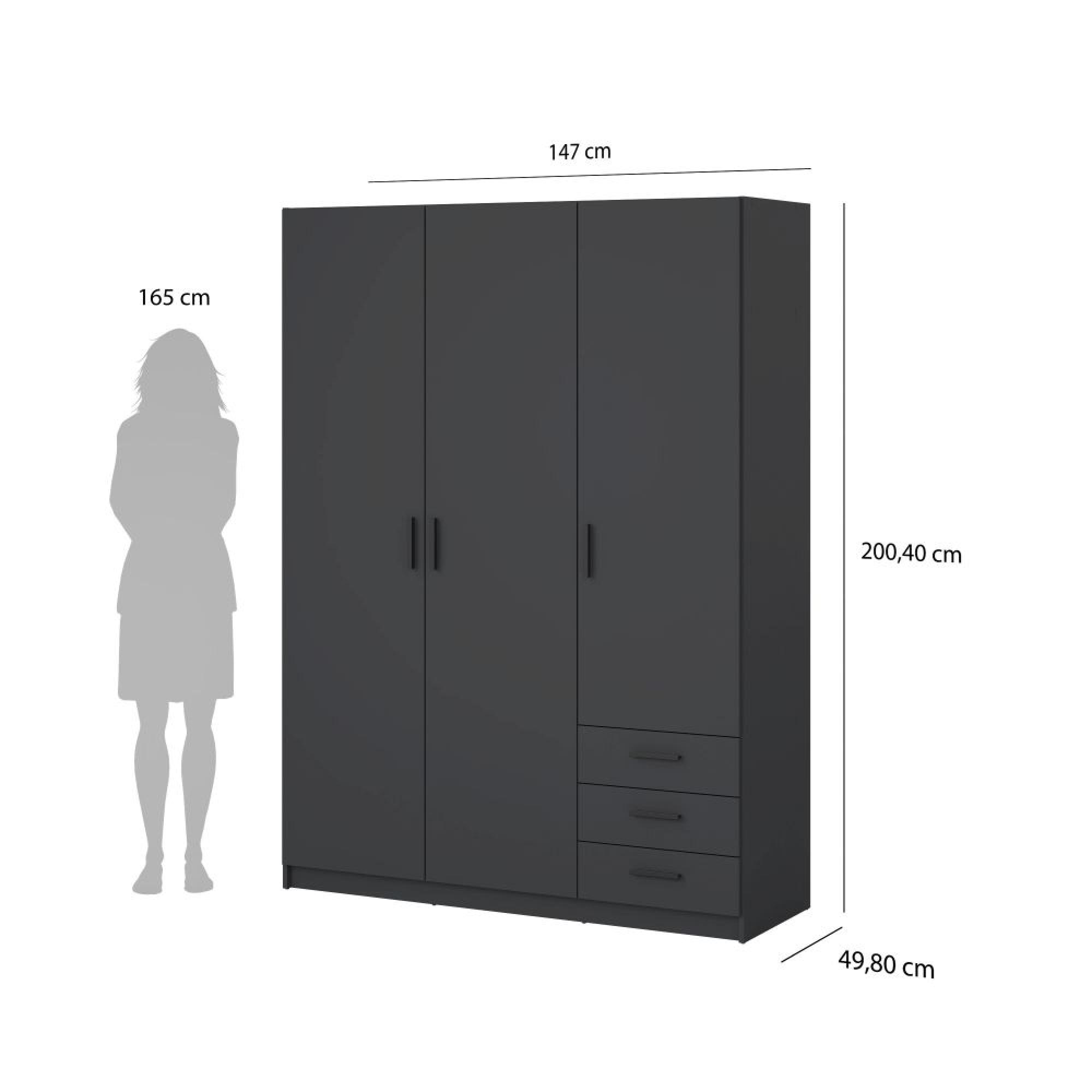 Sprint Wardrobe - 3 Door - 3 Drawer - Matt Grey