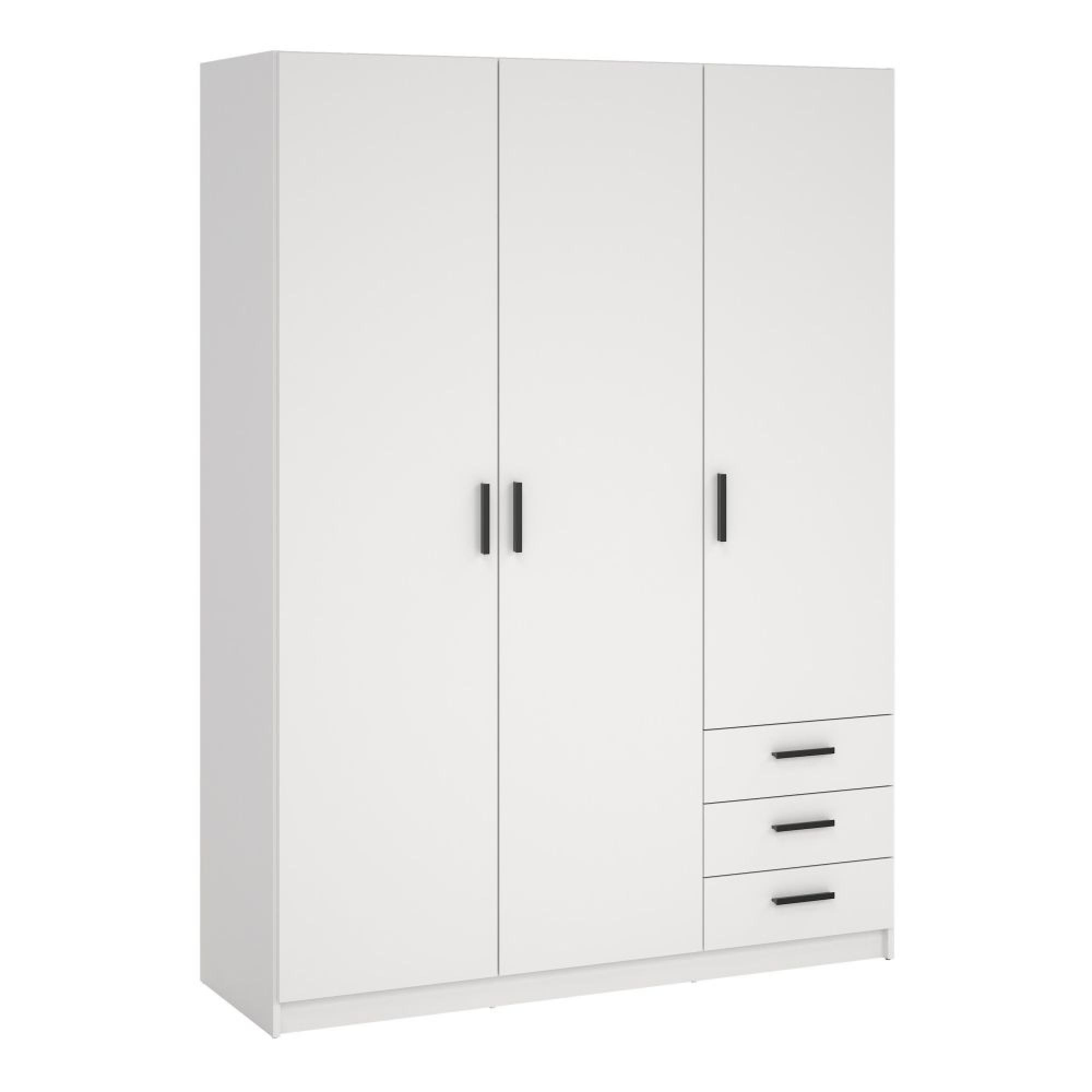 Sprint Wardrobe - 3 Door - 3 Drawer - White