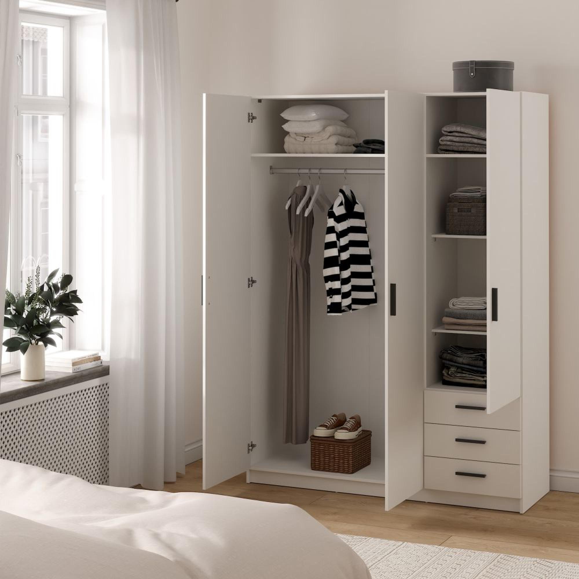 Sprint Wardrobe - 3 Door - 3 Drawer - White
