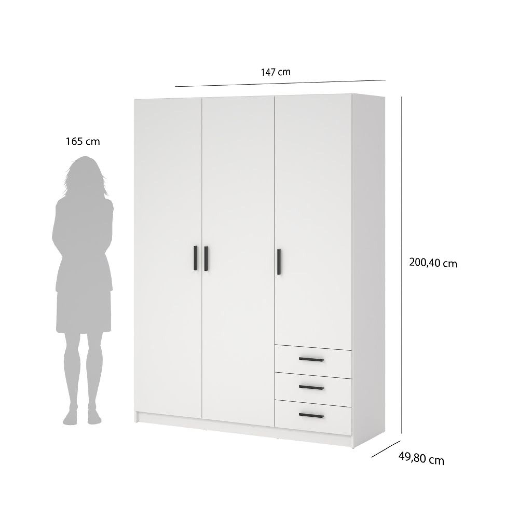 Sprint Wardrobe - 3 Door - 3 Drawer - White