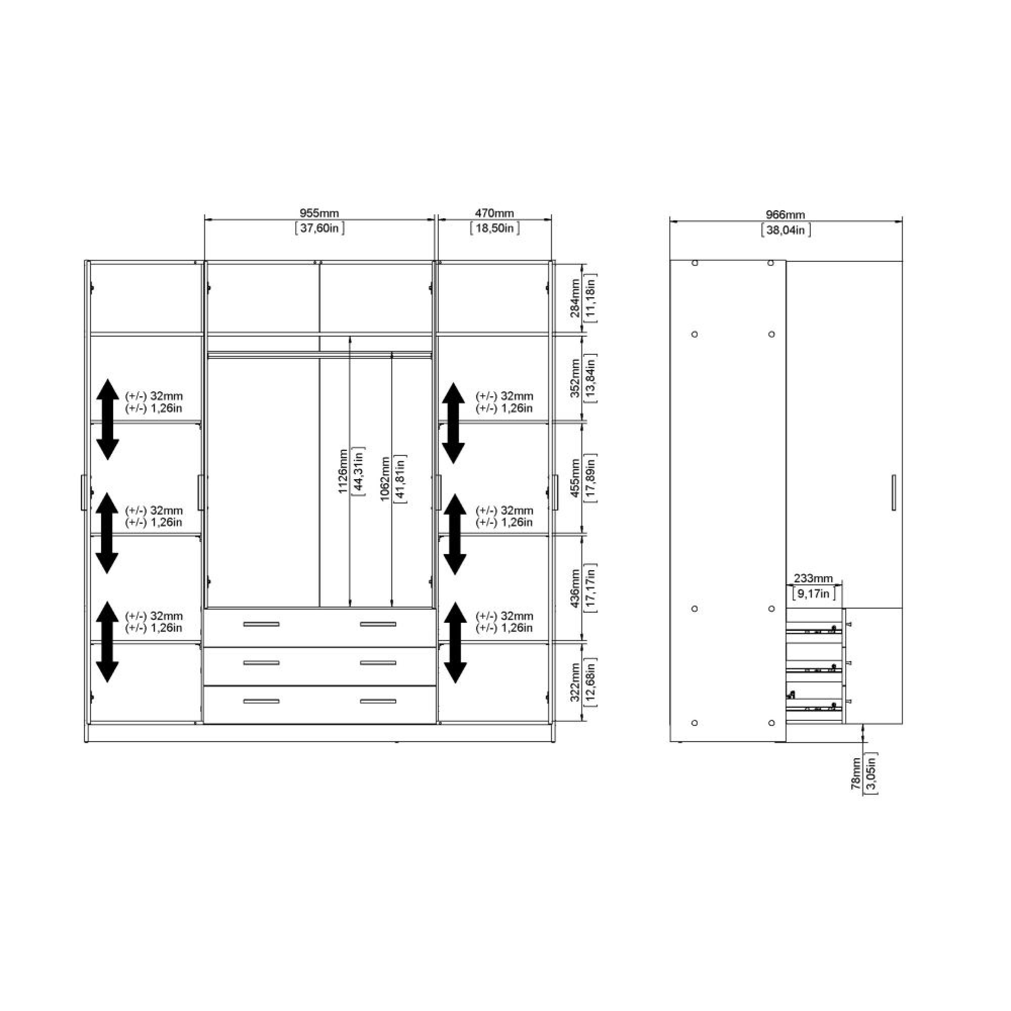 Sprint Wardrobe - 4 Door - 3 Drawer - Cashmere
