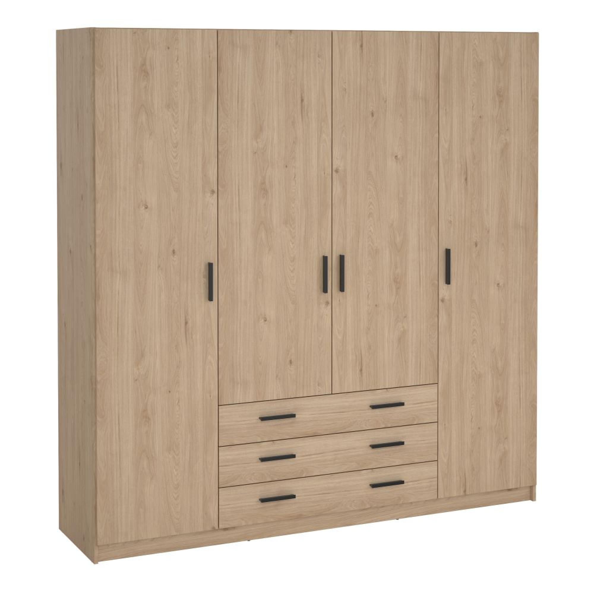 Sprint Wardrobe - 4 Door - 3 Drawer - Jackson Hickory