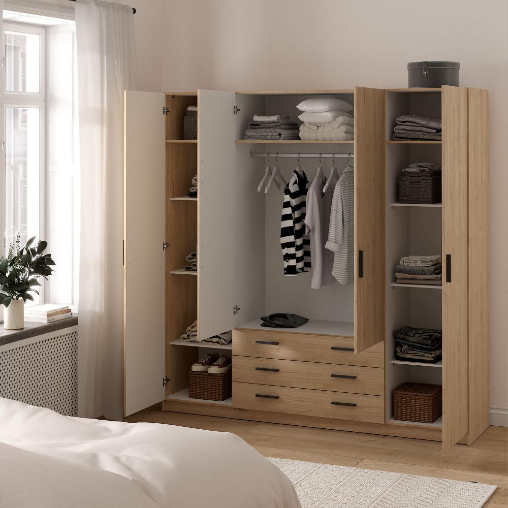 Sprint Wardrobe - 4 Door - 3 Drawer - Jackson Hickory