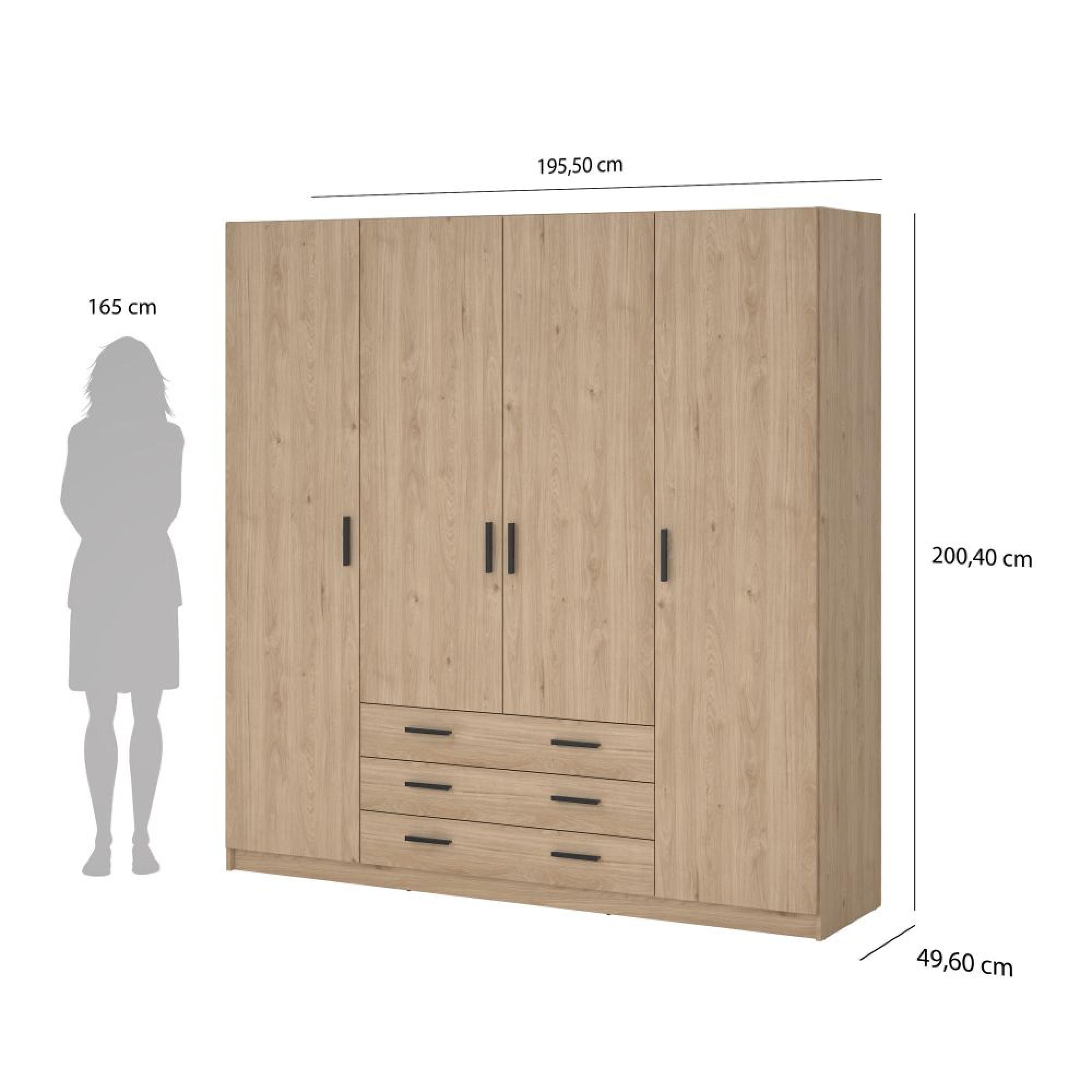 Sprint Wardrobe - 4 Door - 3 Drawer - Jackson Hickory