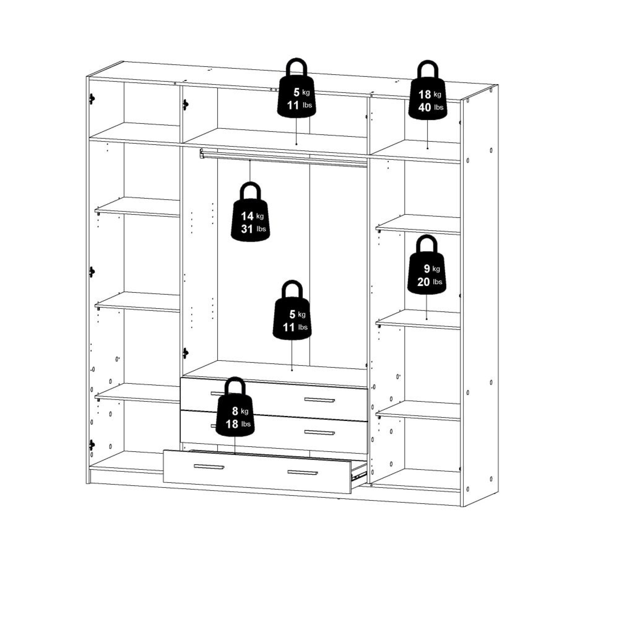 Sprint Wardrobe - 4 Door - 3 Drawer - Jackson Hickory