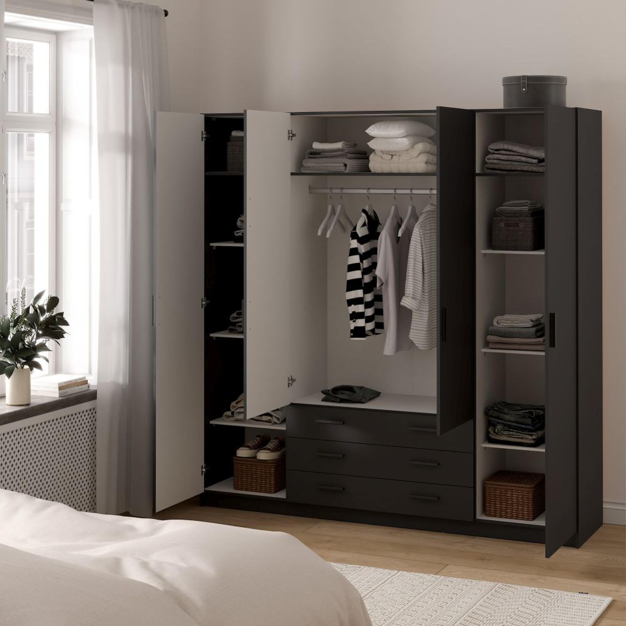 Sprint Wardrobe - 4 Door - 3 Drawer - Matt Grey
