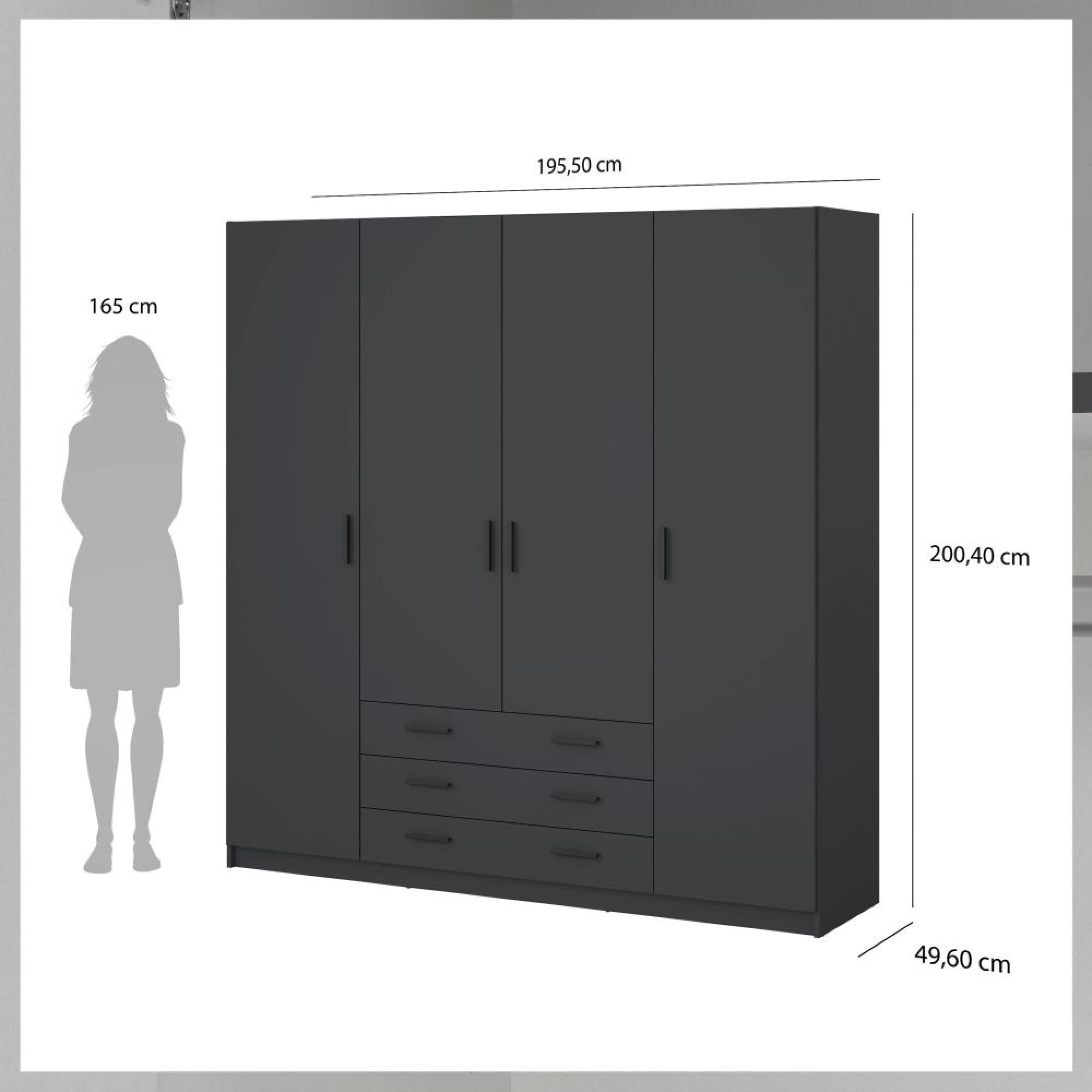 Sprint Wardrobe - 4 Door - 3 Drawer - Matt Grey