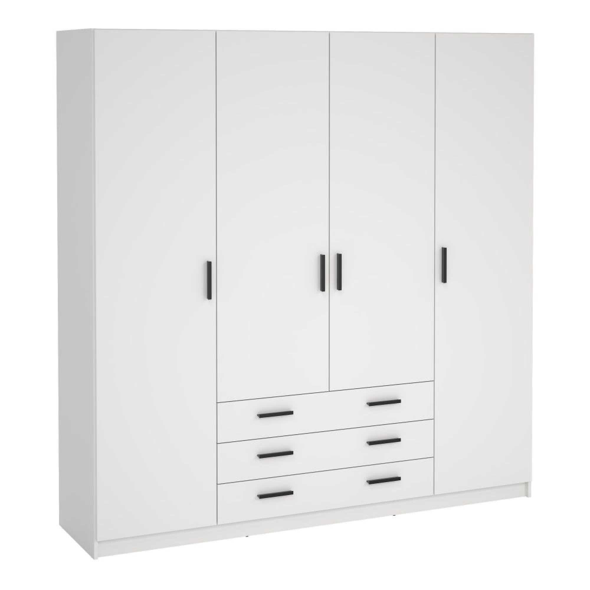 Sprint Wardrobe - 4 Door - 3 Drawer - White