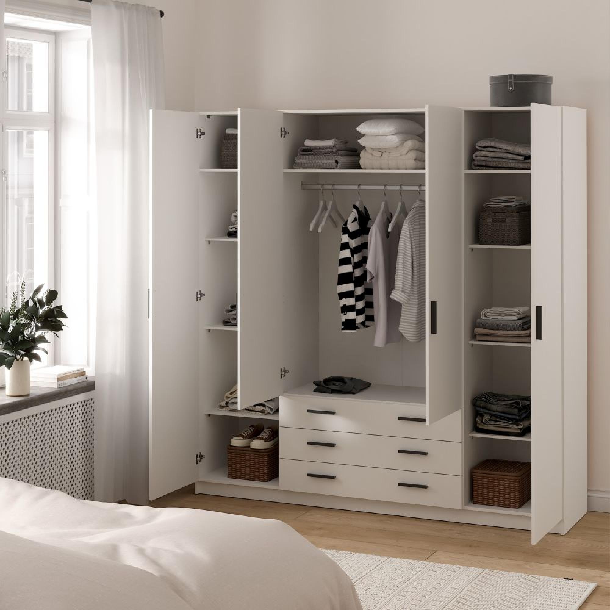Sprint Wardrobe - 4 Door - 3 Drawer - White