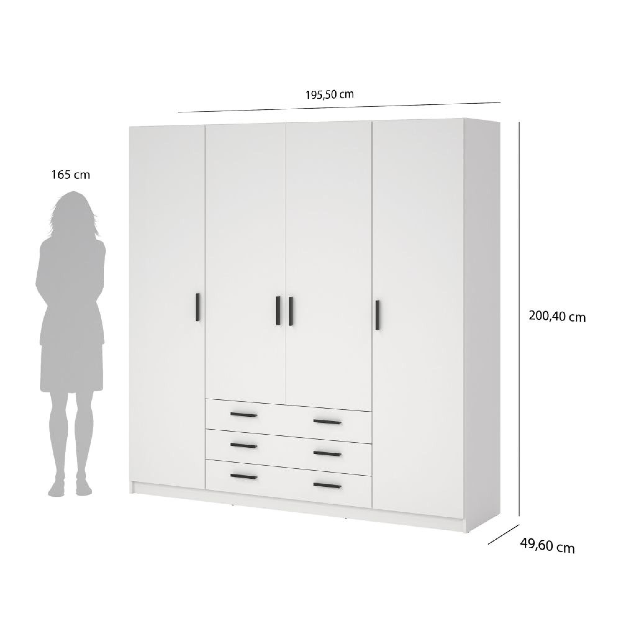 Sprint Wardrobe - 4 Door - 3 Drawer - White