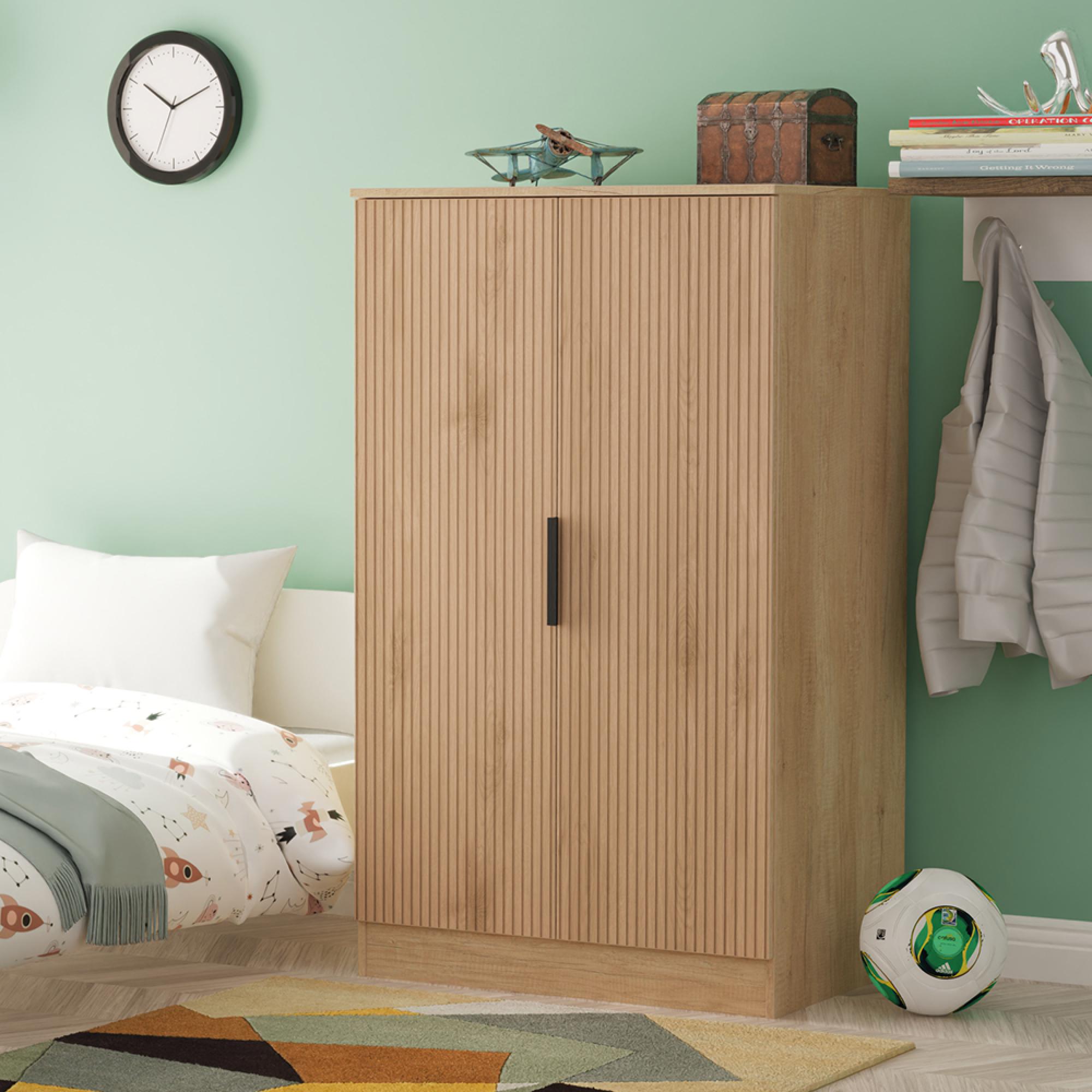 Java Fluted Wardrobe - 2 Door - Plain Midi - Natural and Nebraska