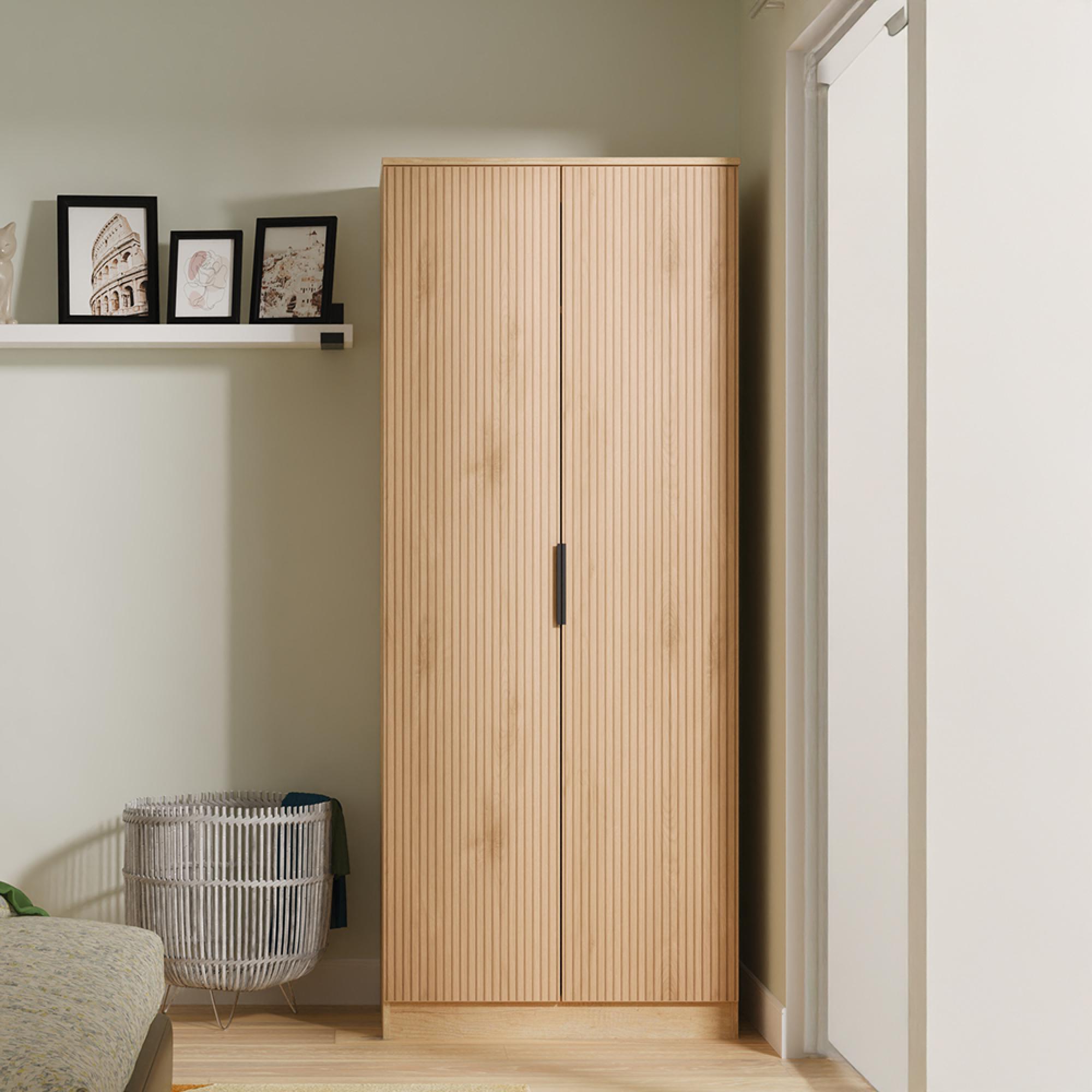 Java Fluted Wardrobe - 2 Door - Plain Robe - Natural and Nebraska