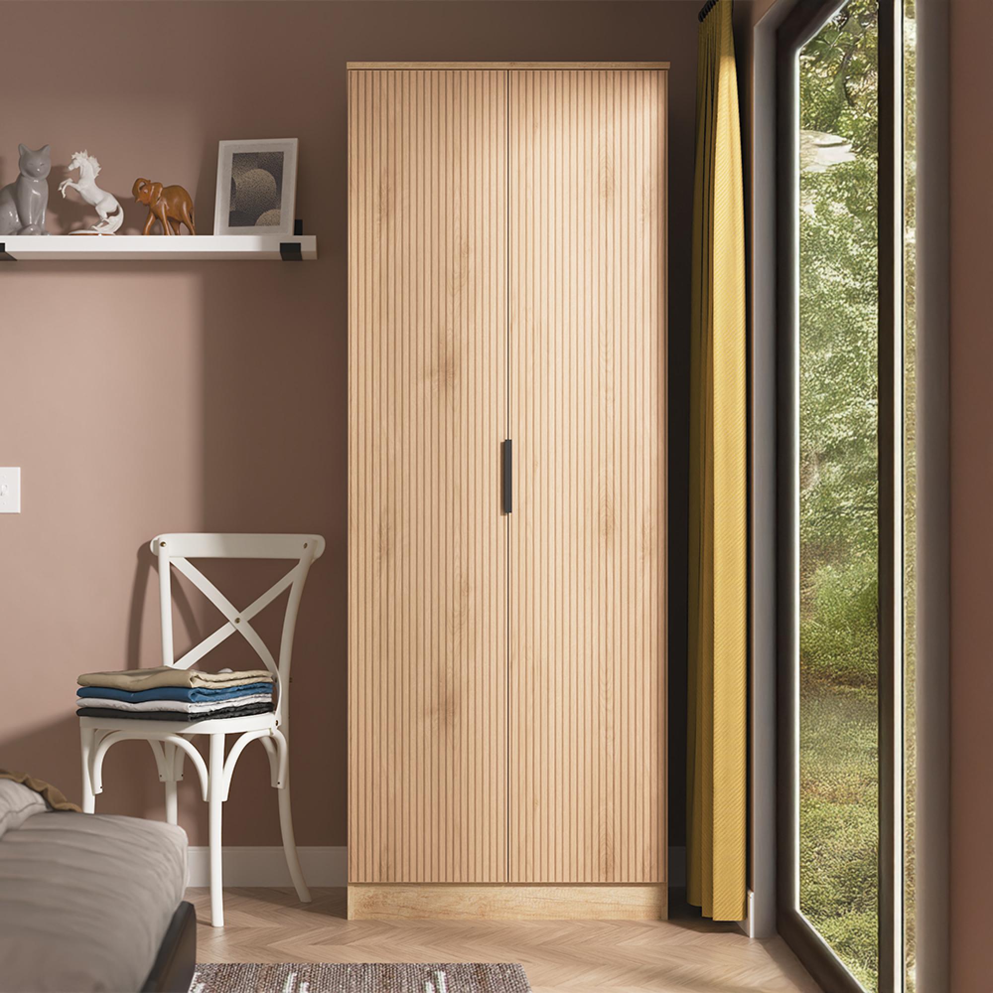 Java Fluted Wardrobe - 2 Door - Tall Robe - Natural and Nebraska