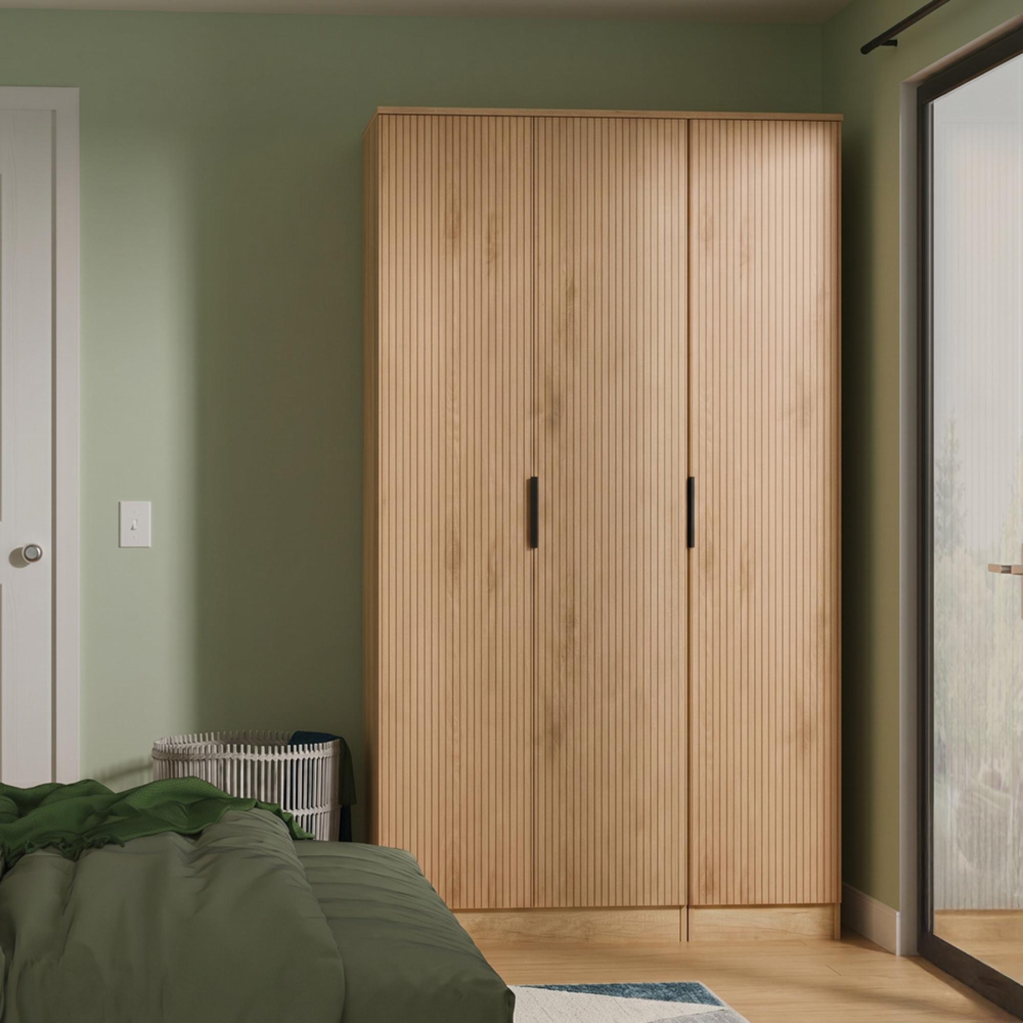 Java Fluted Wardrobe - 3 Door - Plain Triple - Natural and Nebraska