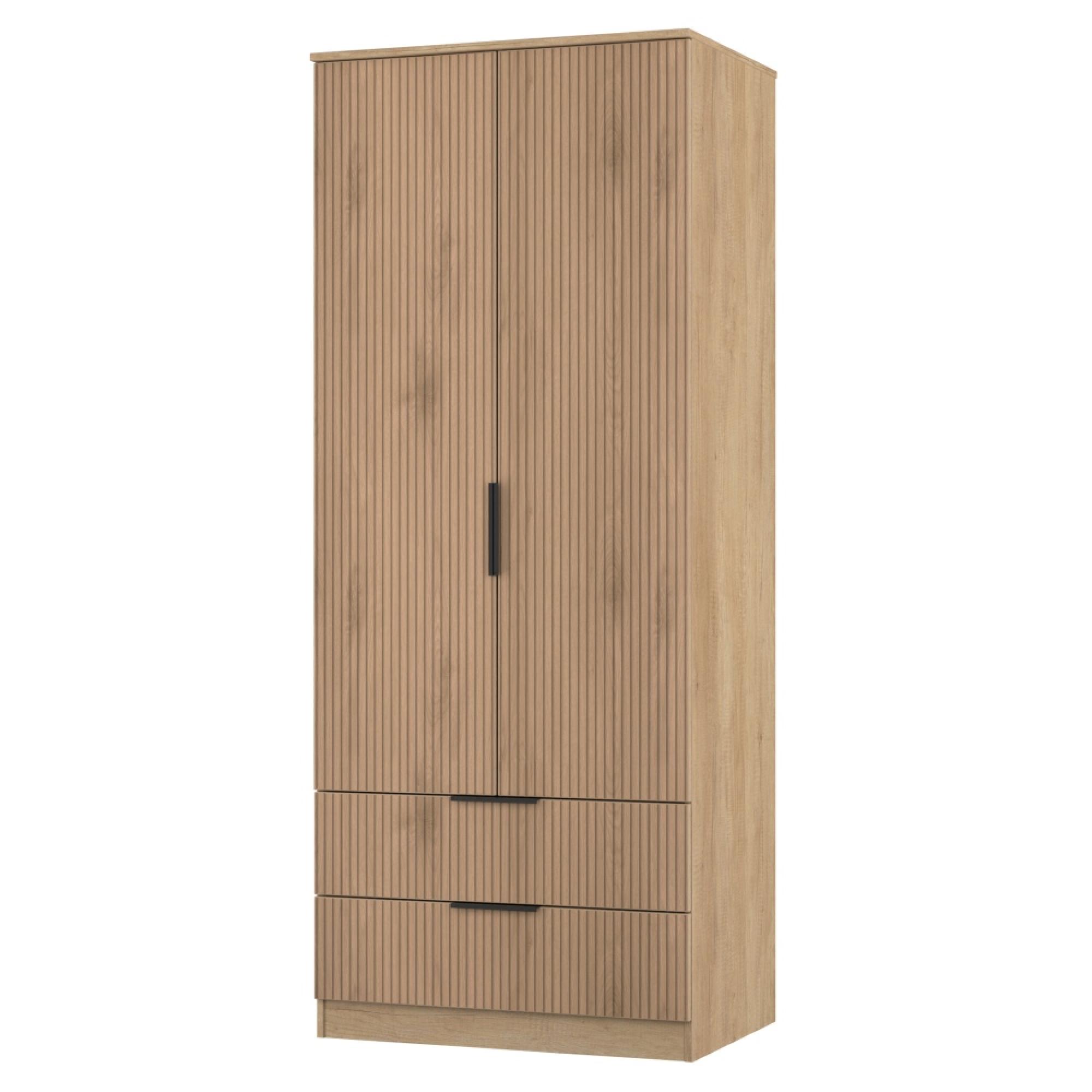 Java Fluted Wardrobe - 2 Door - 2 Drawer - Natural and Nebraska