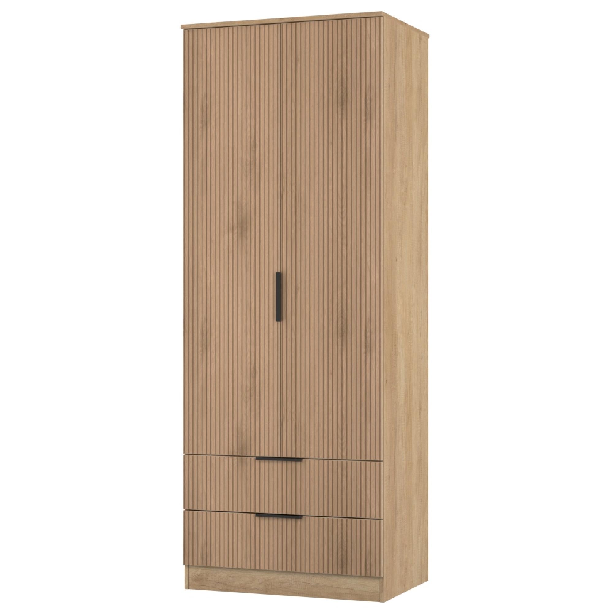 Java Fluted Wardrobe - 2 Door - 2 Drawer - Tall Robe - Natural and Nebraska