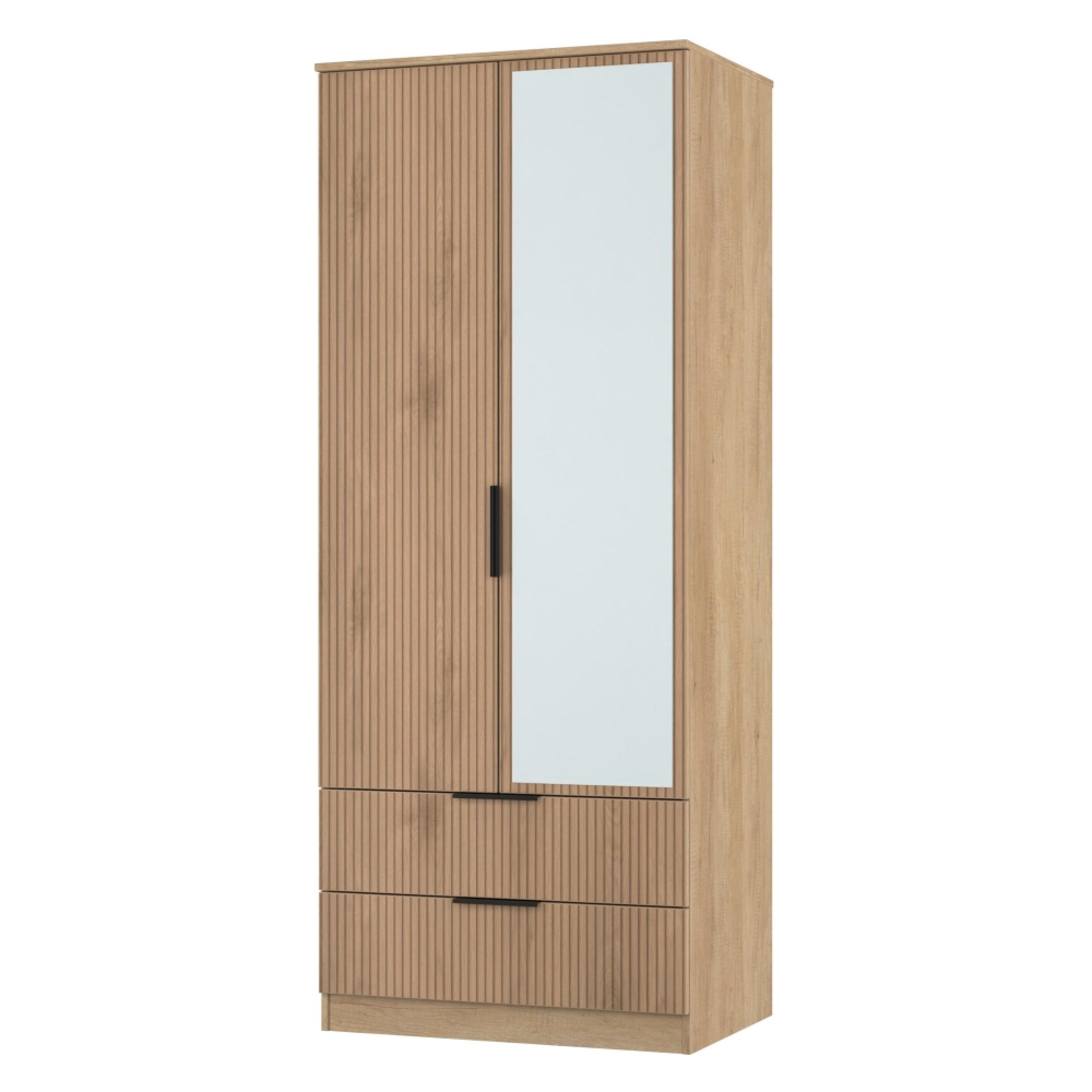 Java Fluted Wardrobe - 2 Door - Combi - 1 Mirror - Natural and Nebraska