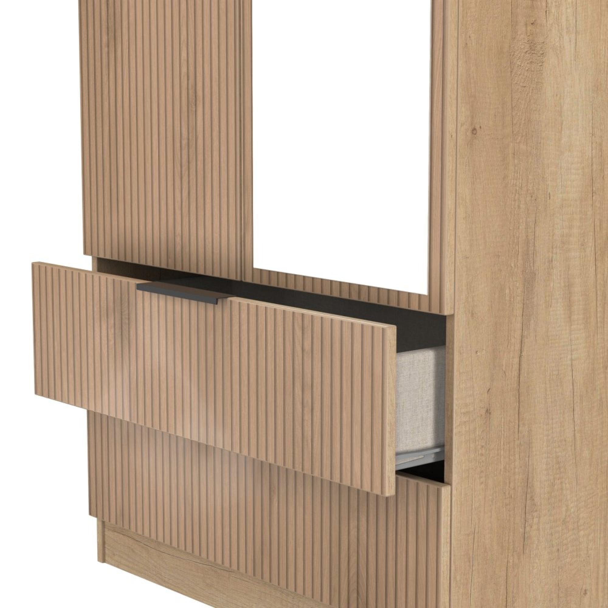 Java Fluted Wardrobe - 2 Door - Combi - 1 Mirror - Natural and Nebraska