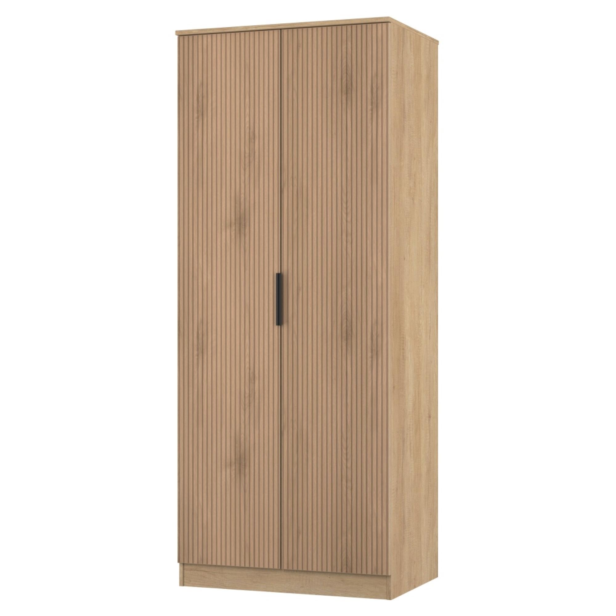 Java Fluted Wardrobe - 2 Door - Plain Robe - Natural and Nebraska
