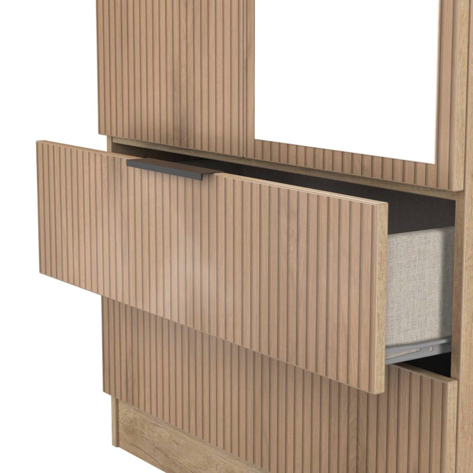 Java Fluted Wardrobe - 2 Door - Tall Combi - 1 Mirror - Natural and Nebraska