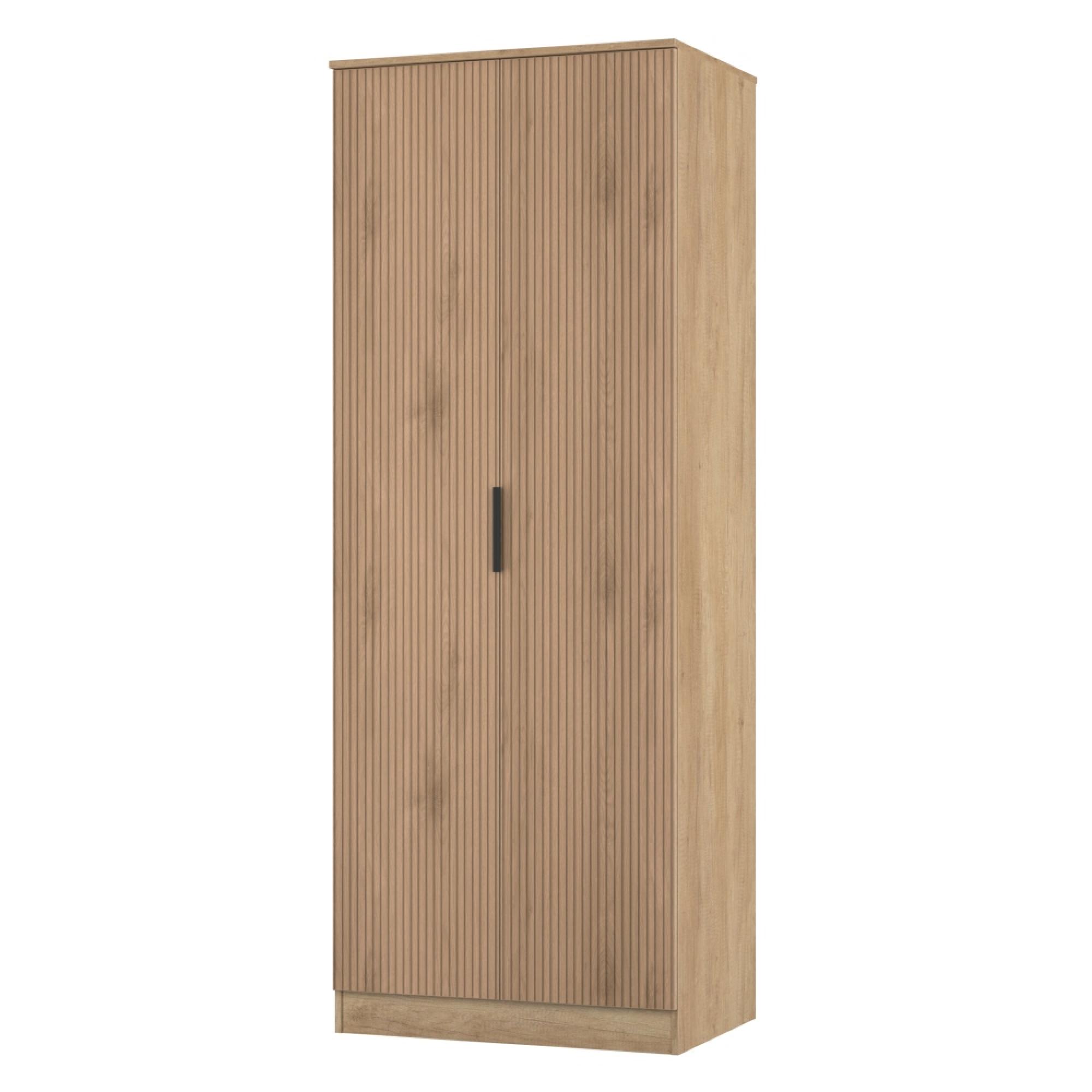 Java Fluted Wardrobe - 2 Door - Tall Robe - Natural and Nebraska